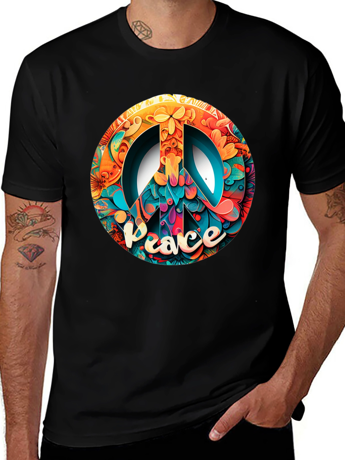 Peace Sign Graphic Black T-Shirt
