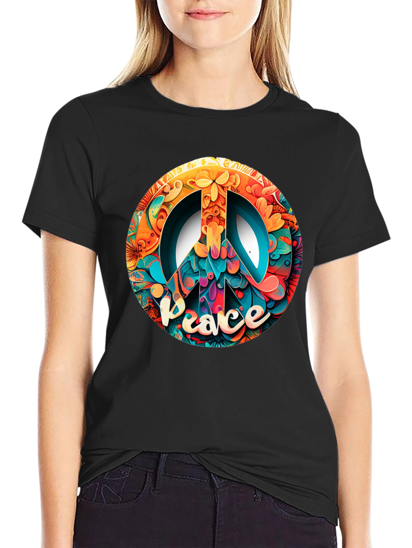 Peace Sign Graphic Black T-Shirt