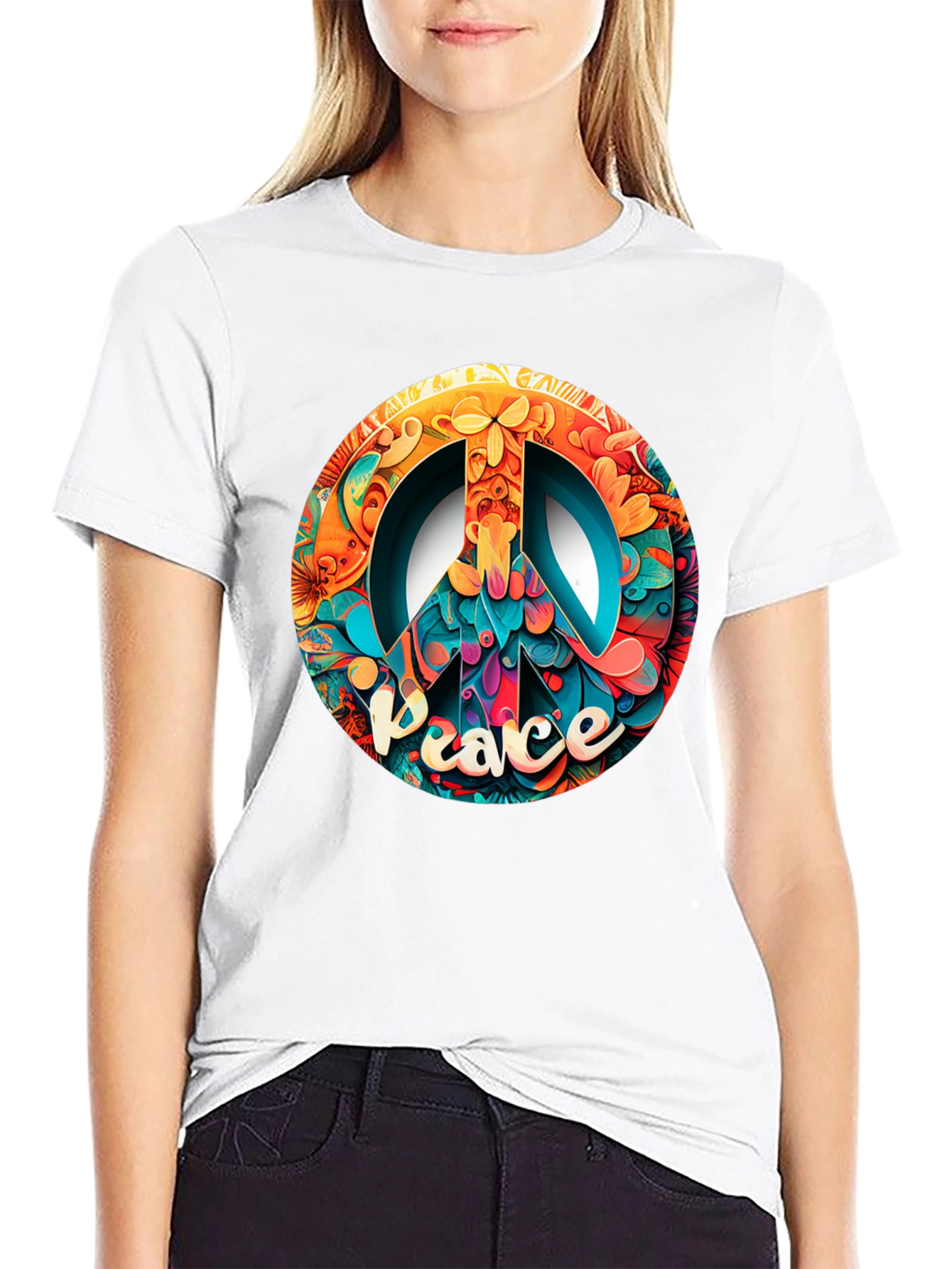 Peace Sign Graphic Black T-Shirt