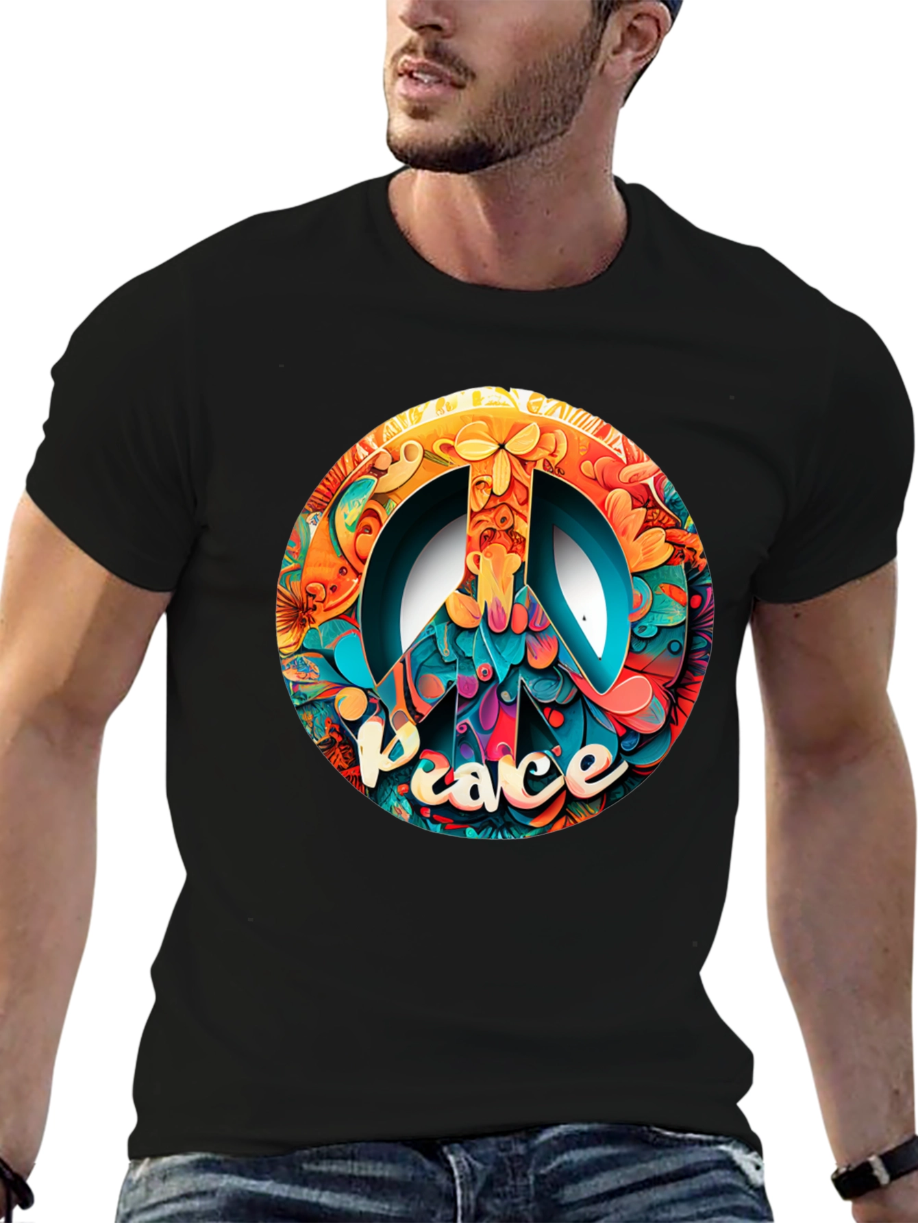 Peace Sign Graphic Black T-Shirt