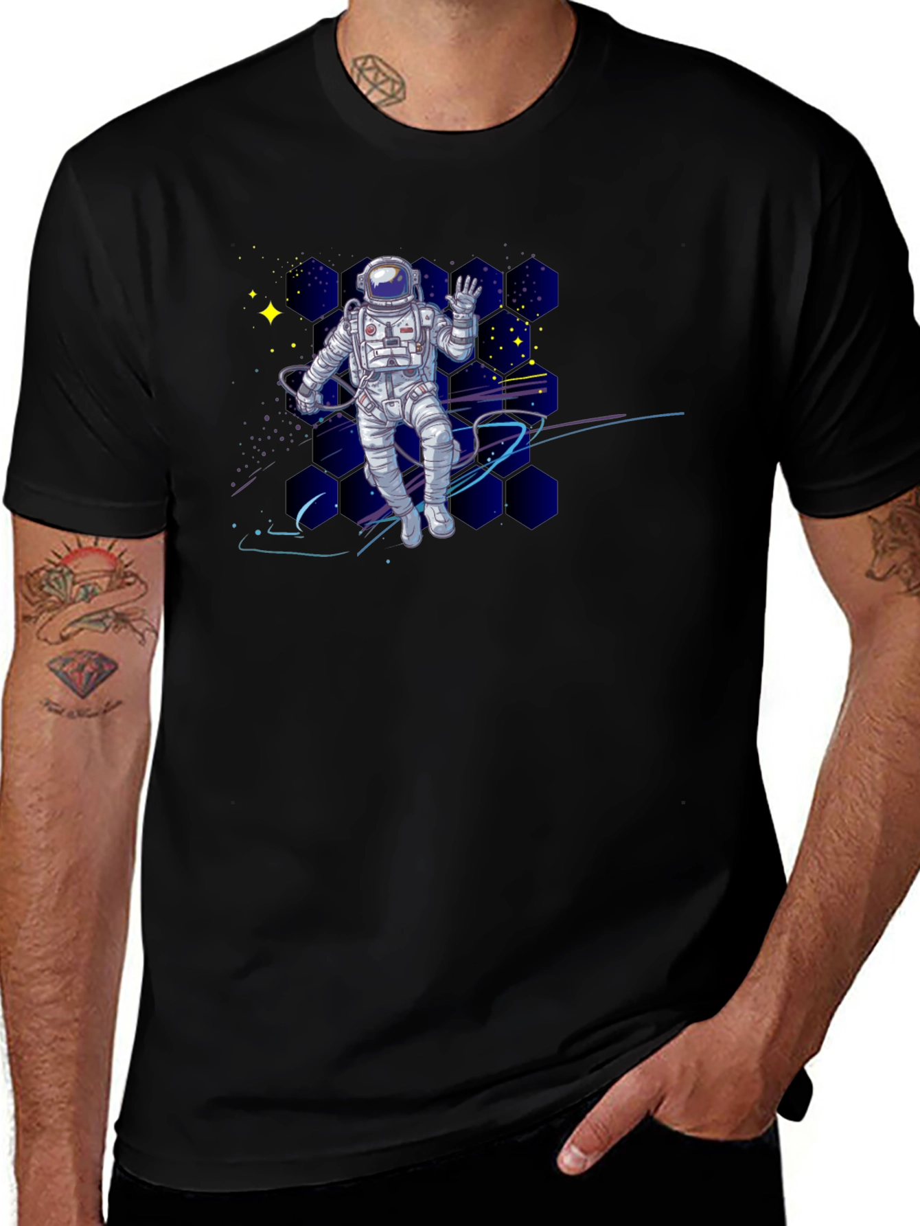 Astronaut in Space Black T-Shirt