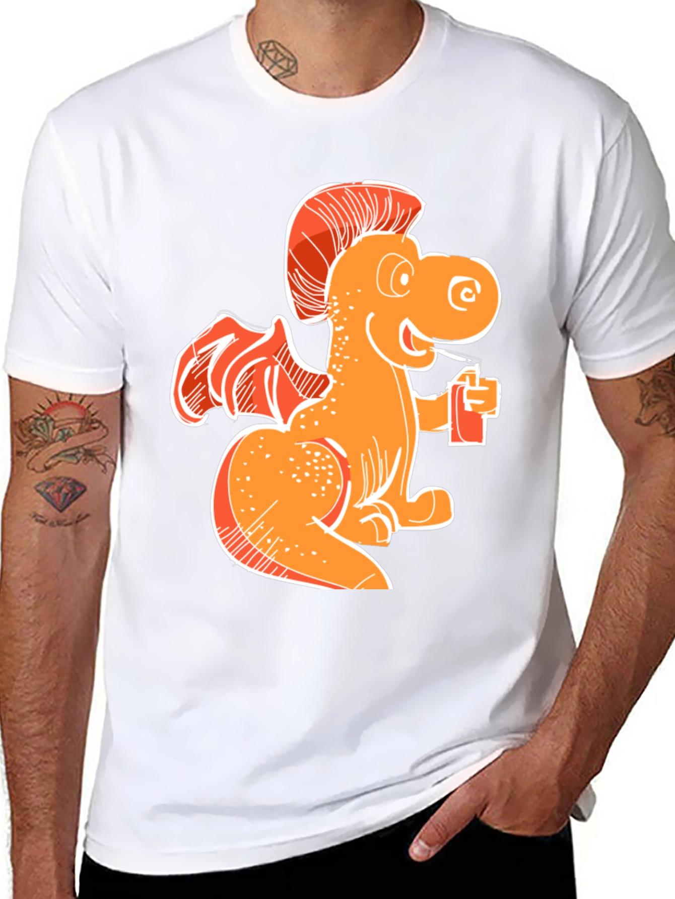 Orange Dragon Drinking Soda T-Shirt