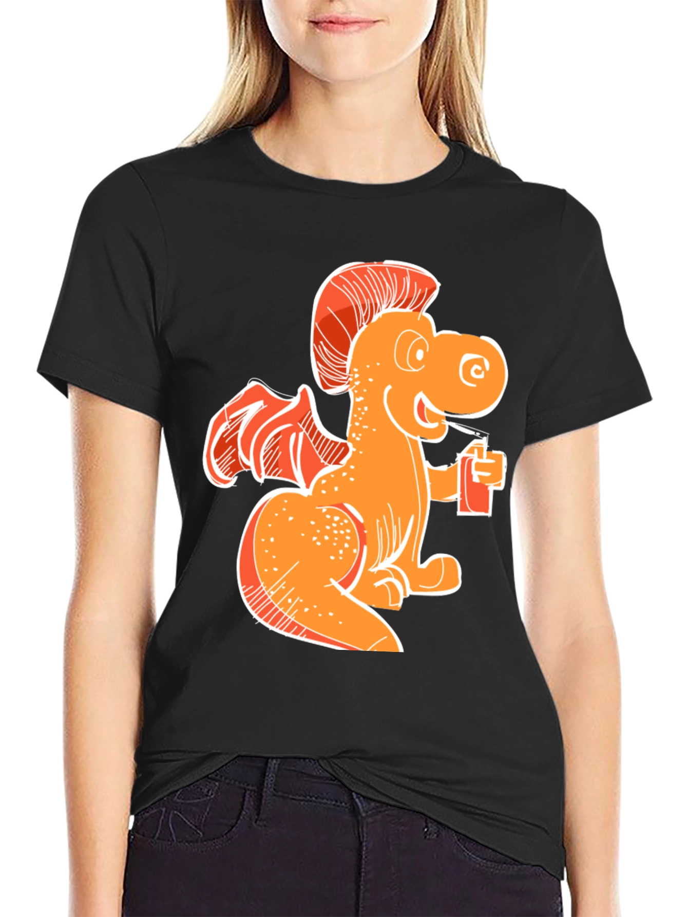 Orange Dragon Drinking Soda T-Shirt