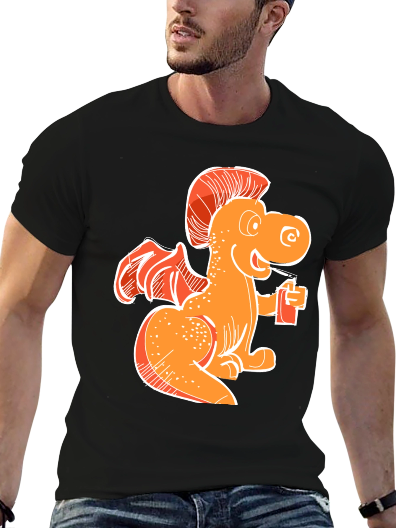 Orange Dragon Drinking Soda T-Shirt
