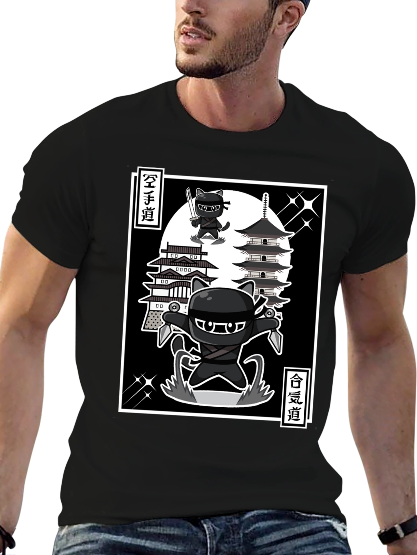 Ninja Cat T-Shirt - Martial Arts Cartoon Style