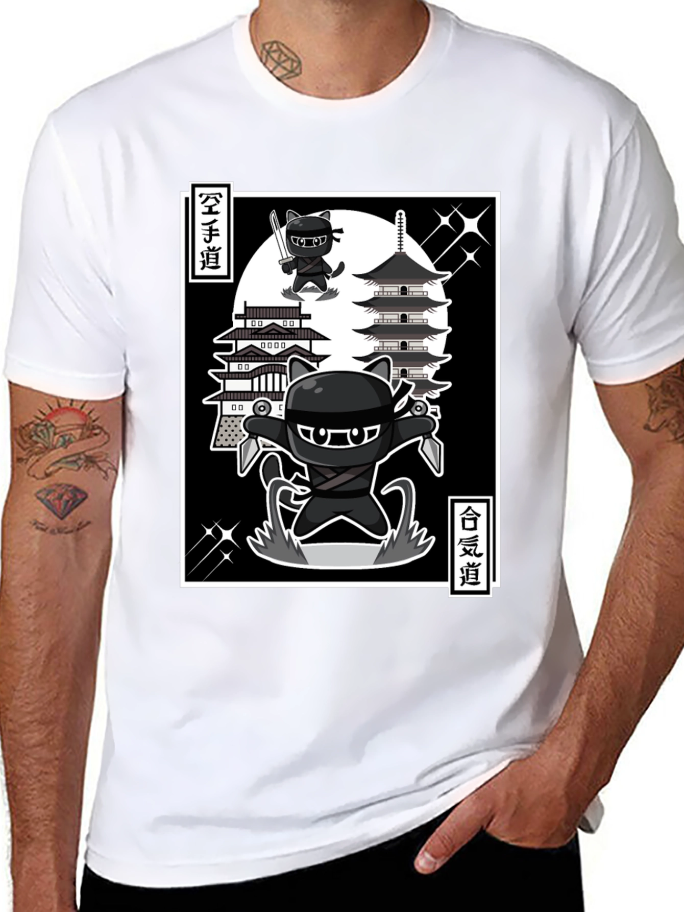 Ninja Cat T-Shirt - Martial Arts Cartoon Style