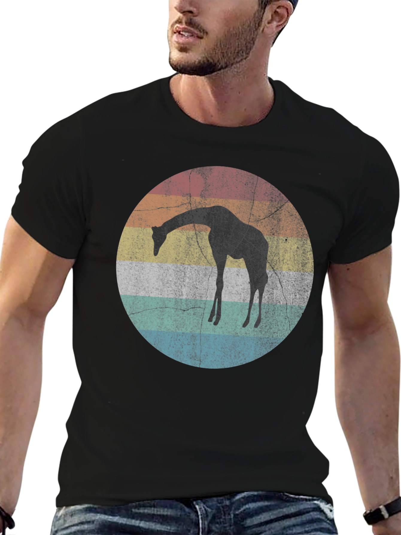 Retro Giraffe Sunset Graphic T-Shirt