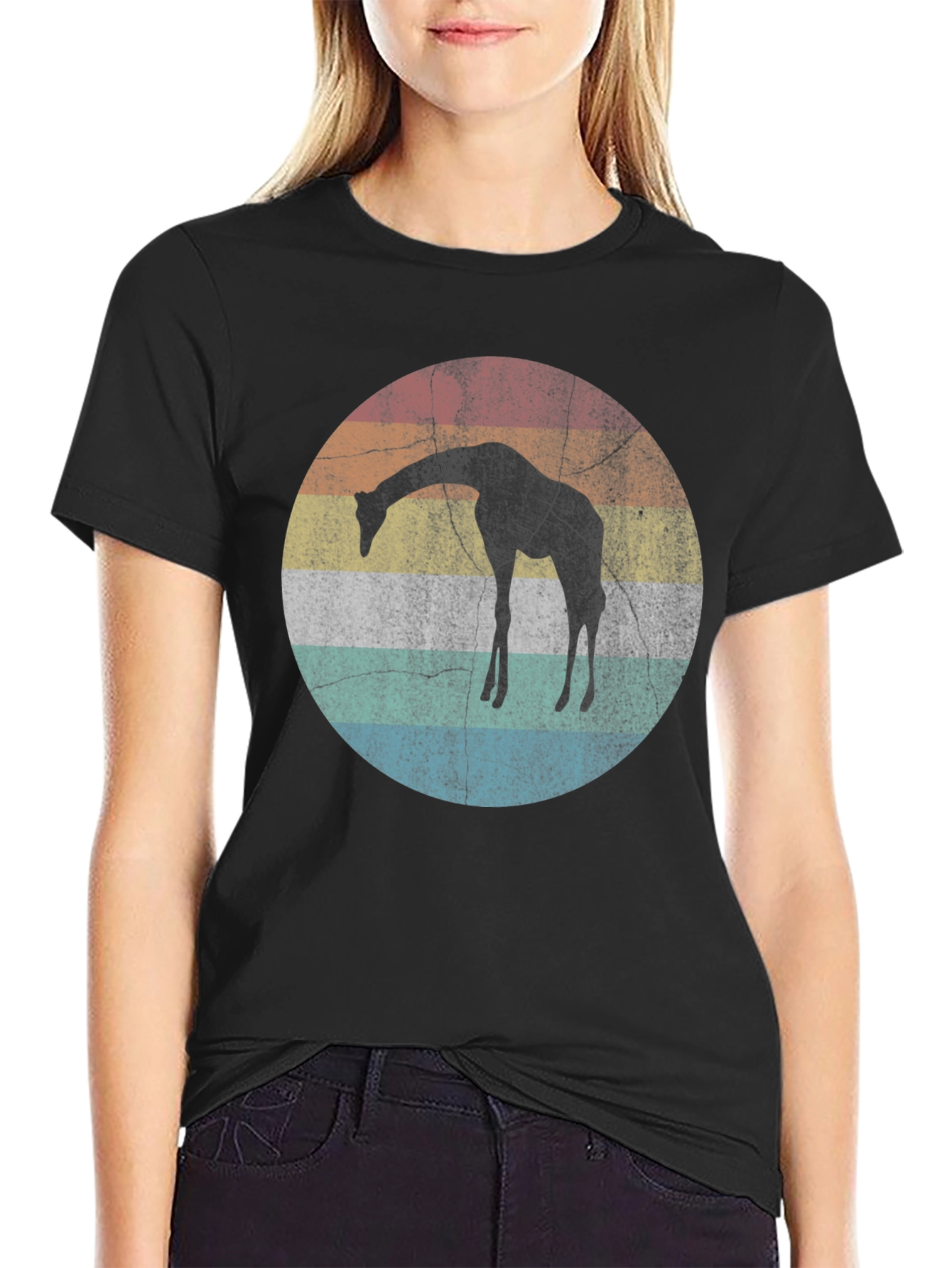 Retro Giraffe Sunset Graphic T-Shirt