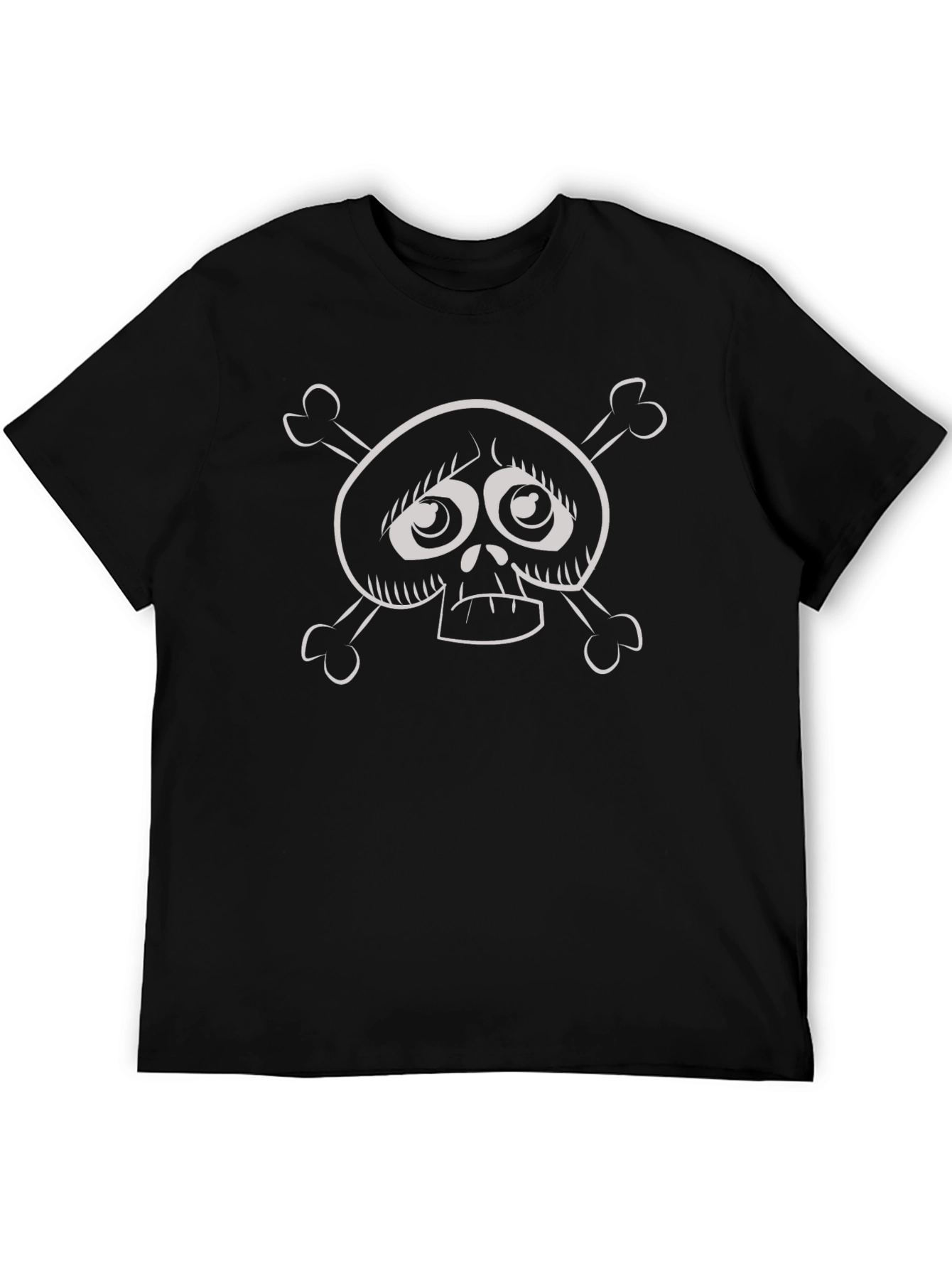 Cartoon Skull and Crossbones Graphic Black T-Shirt