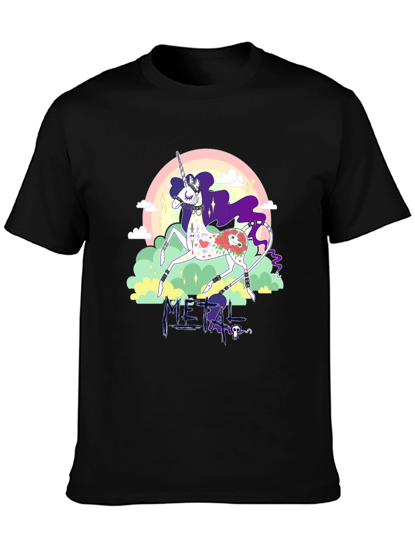 Metal Unicorn Graphic Black T-Shirt