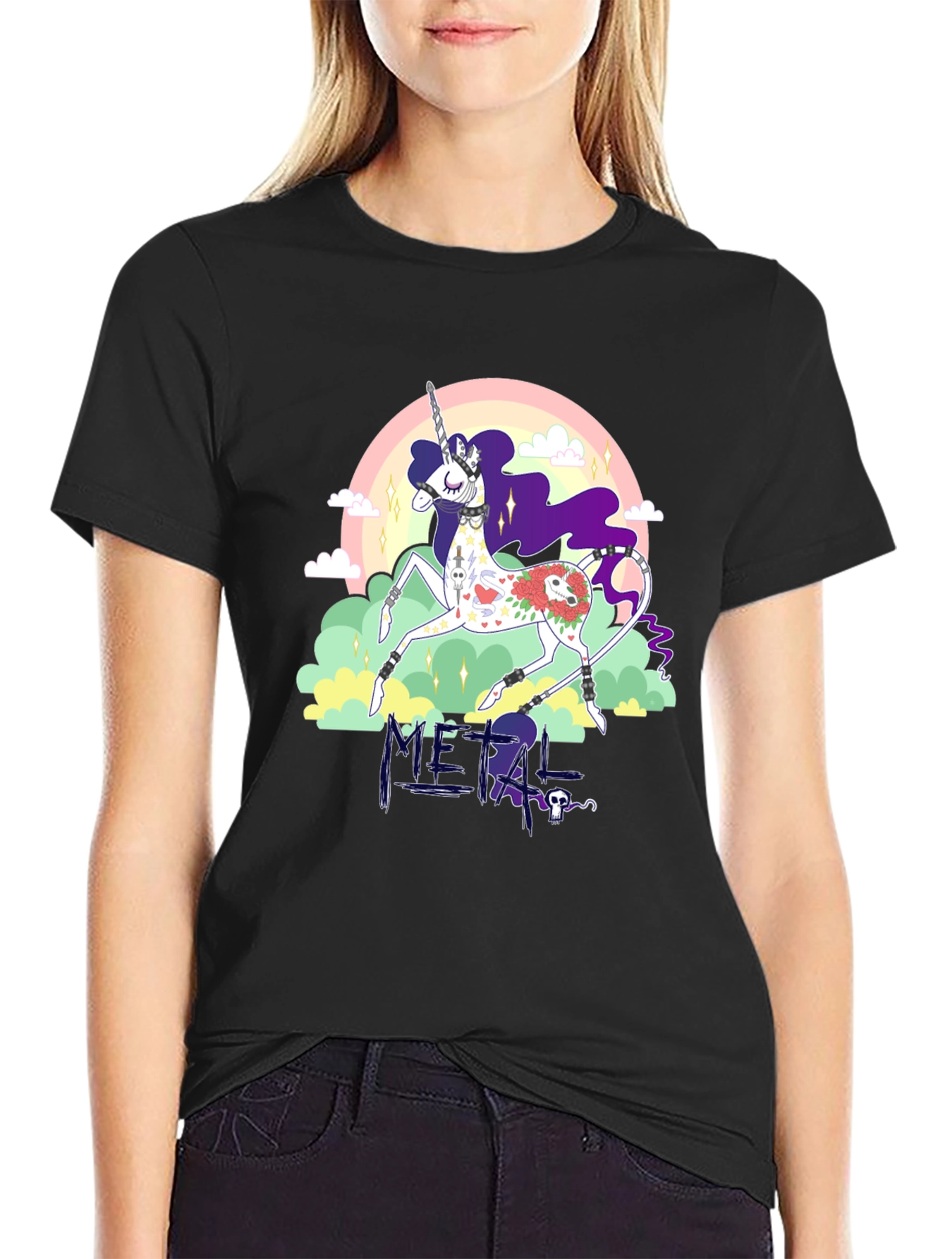 Metal Unicorn Graphic Black T-Shirt