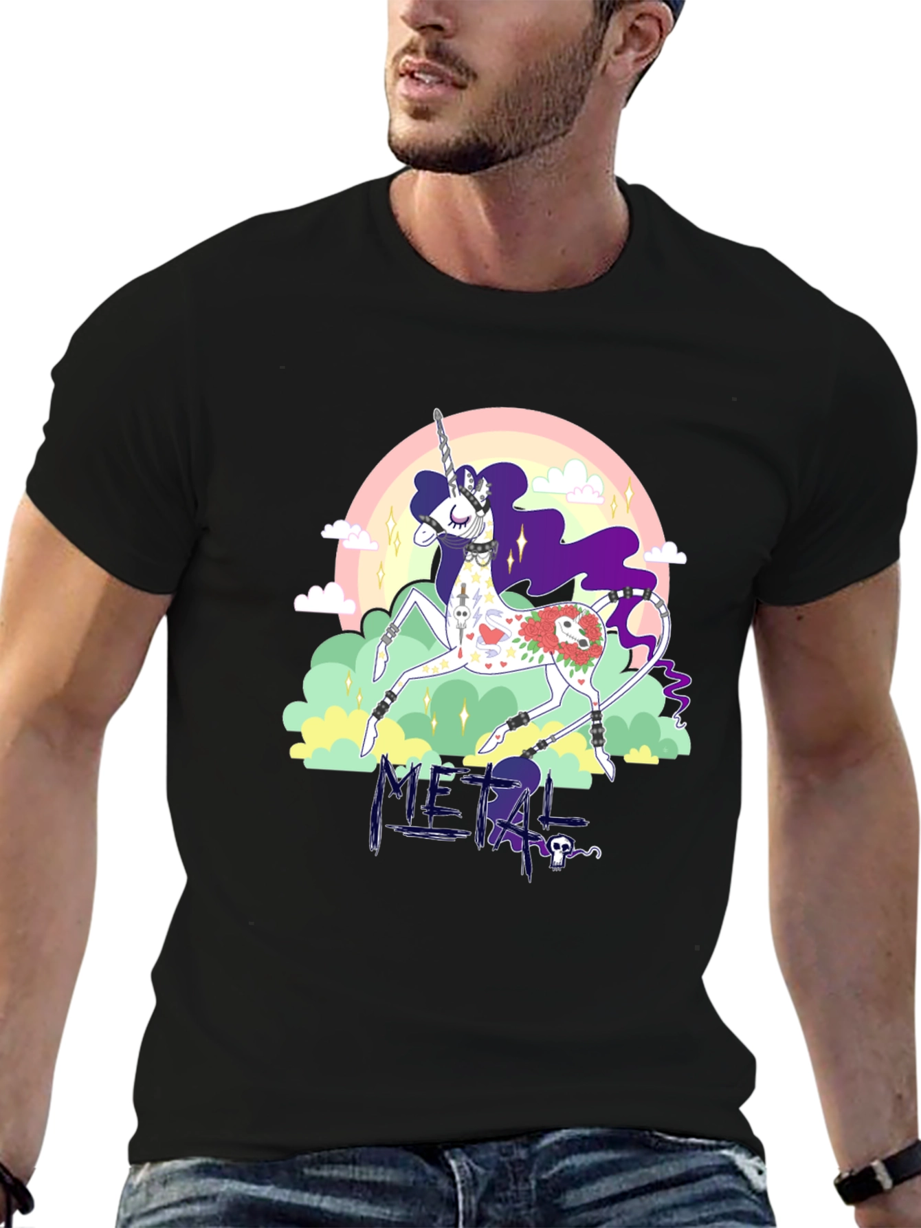 Metal Unicorn Graphic Black T-Shirt