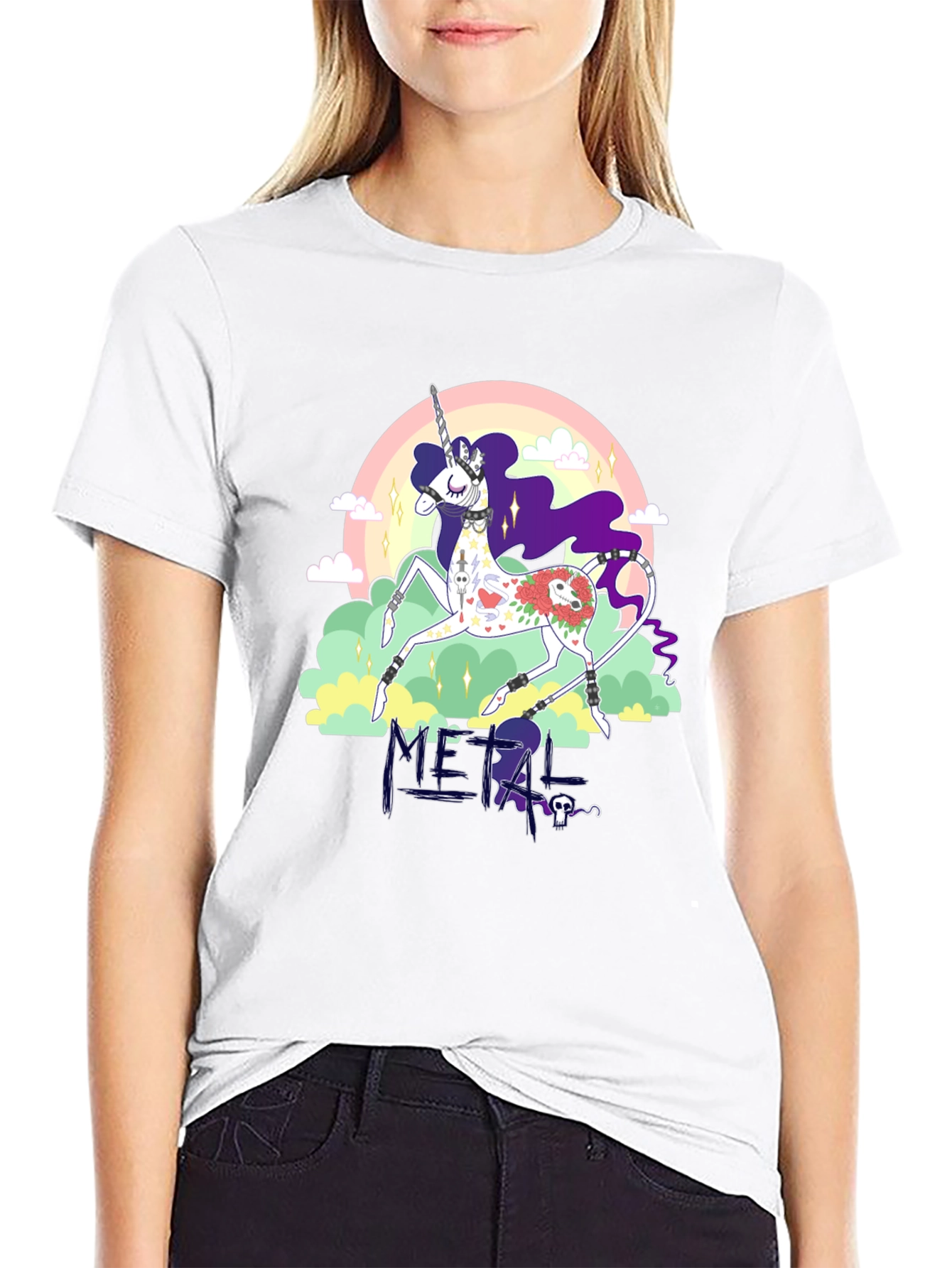 Metal Unicorn Graphic Black T-Shirt