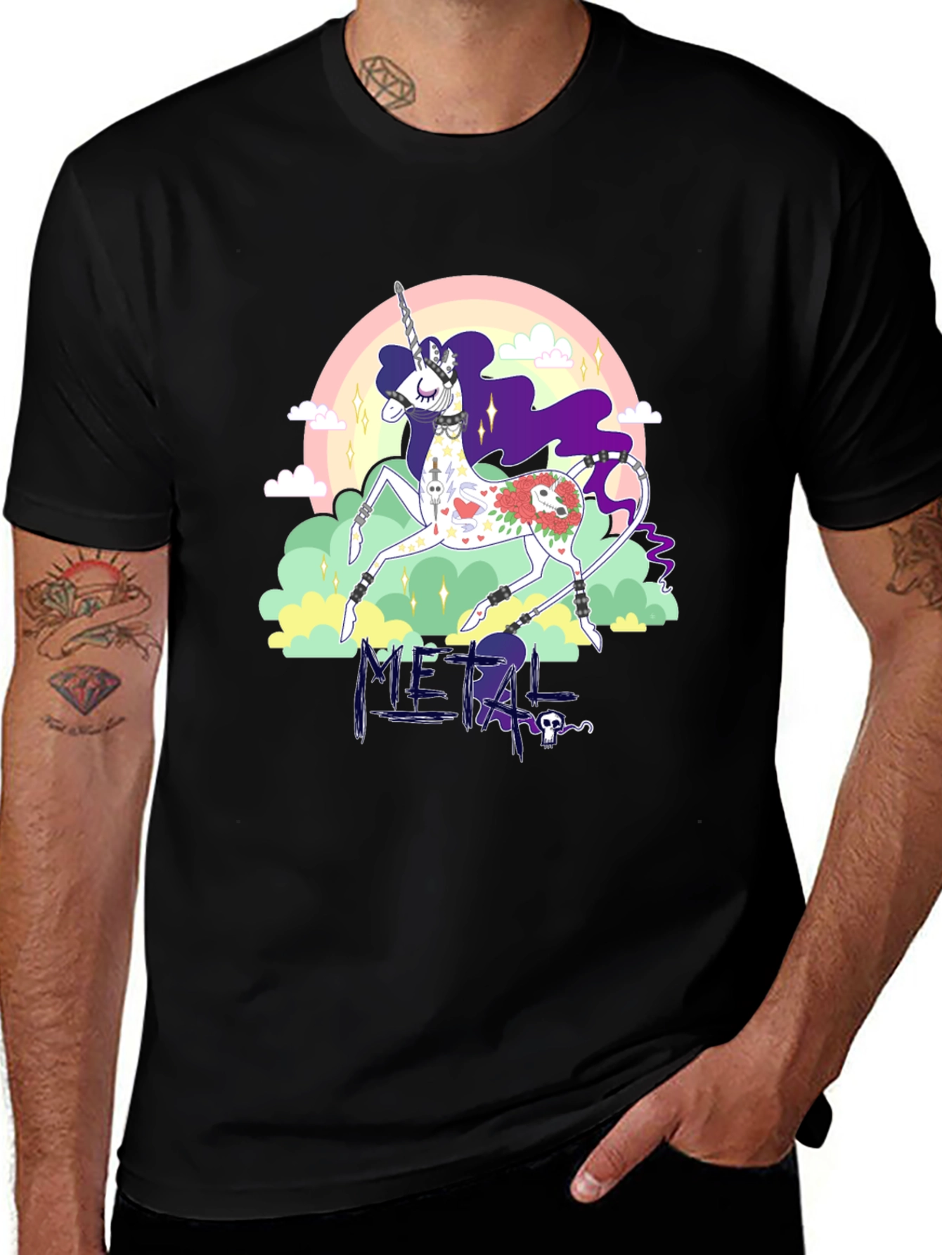 Metal Unicorn Graphic Black T-Shirt