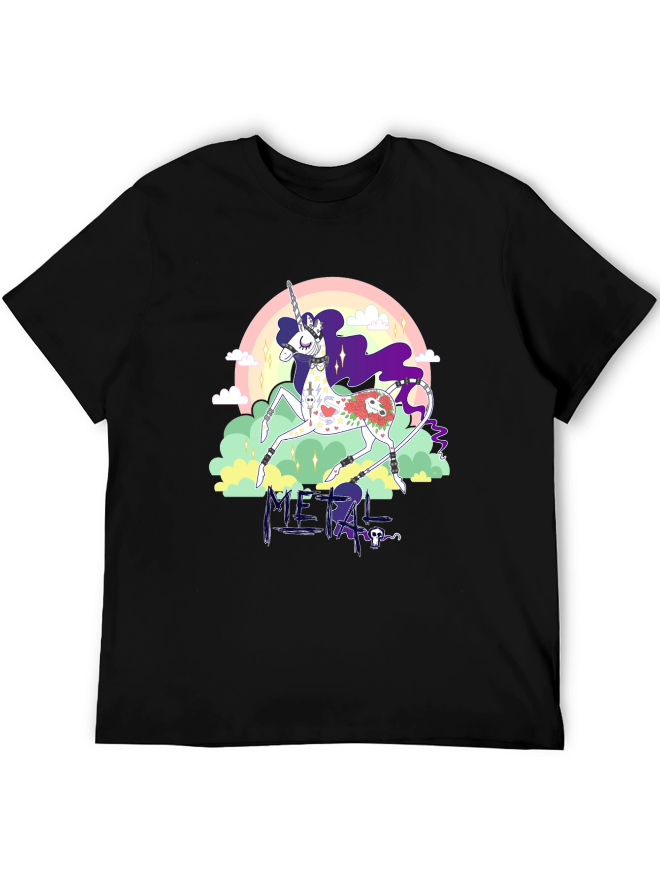 Metal Unicorn Graphic Black T-Shirt