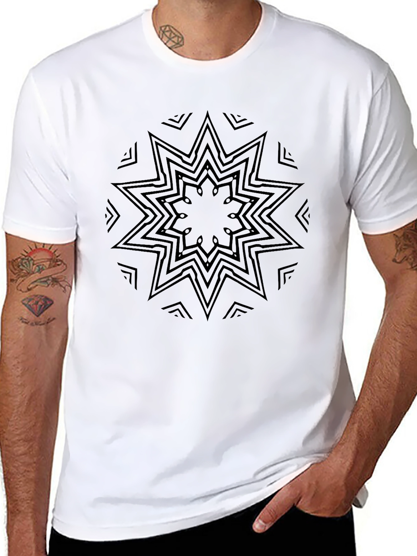 Geometric Star Design Black T-Shirt