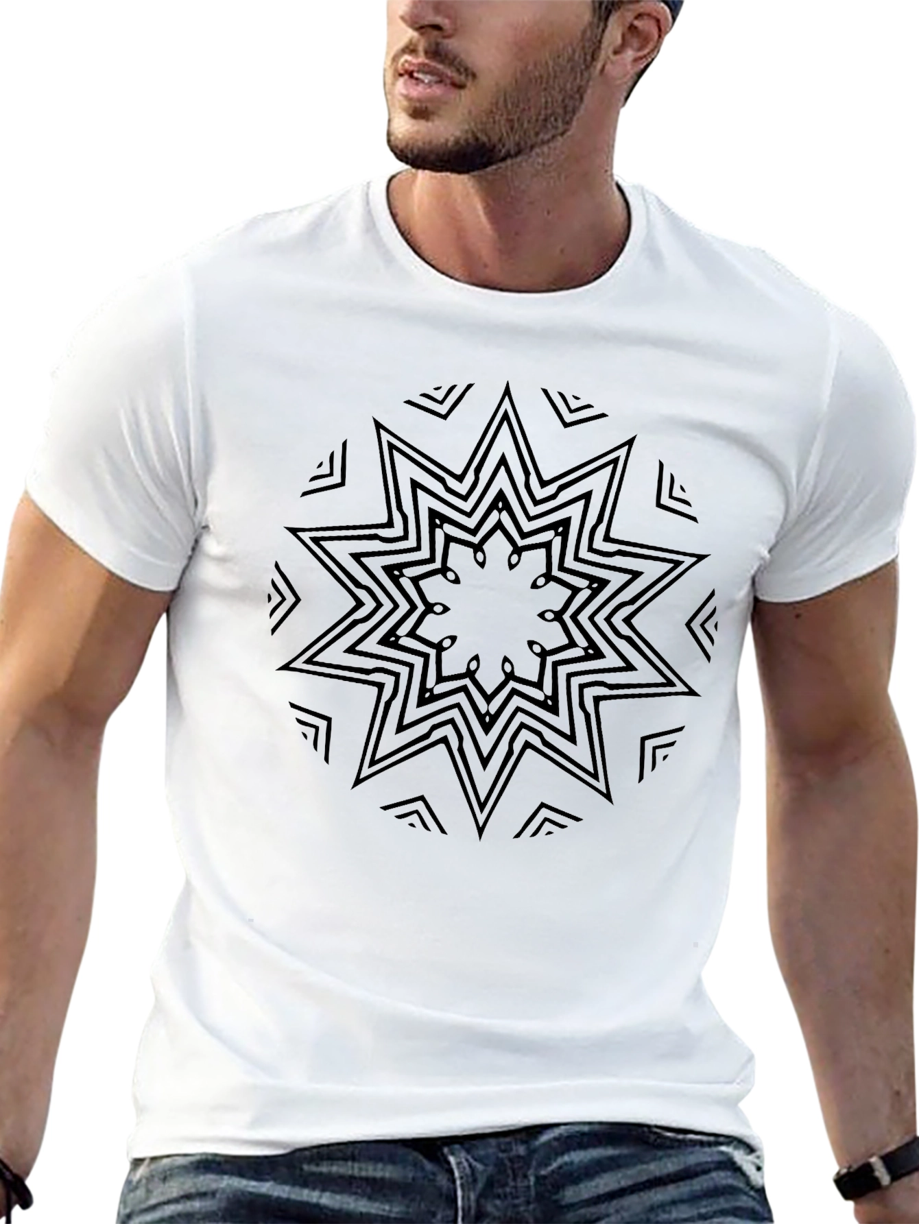 Geometric Star Design Black T-Shirt