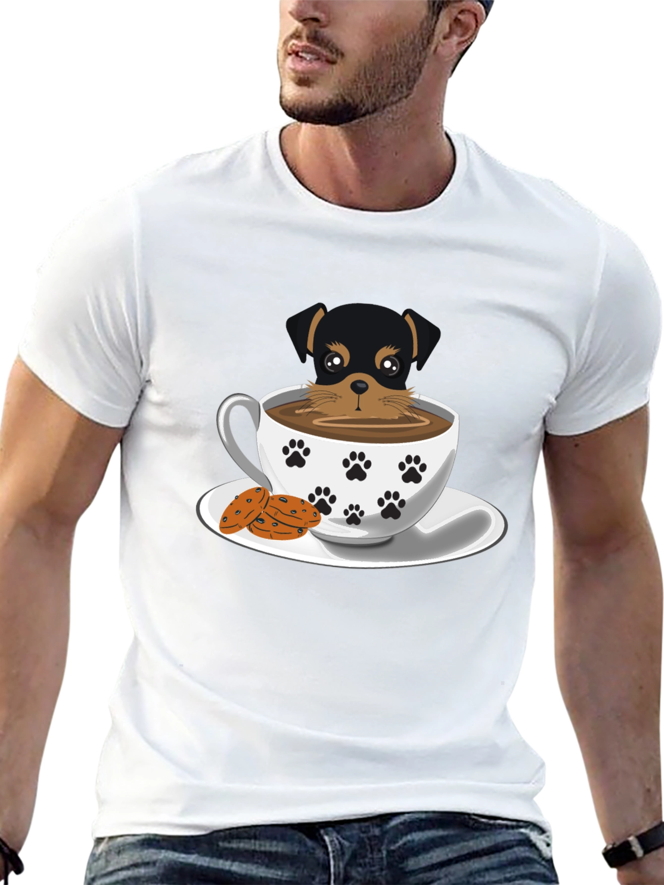 Cute Dog in Cup Tee - Unisex Black T-Shirt