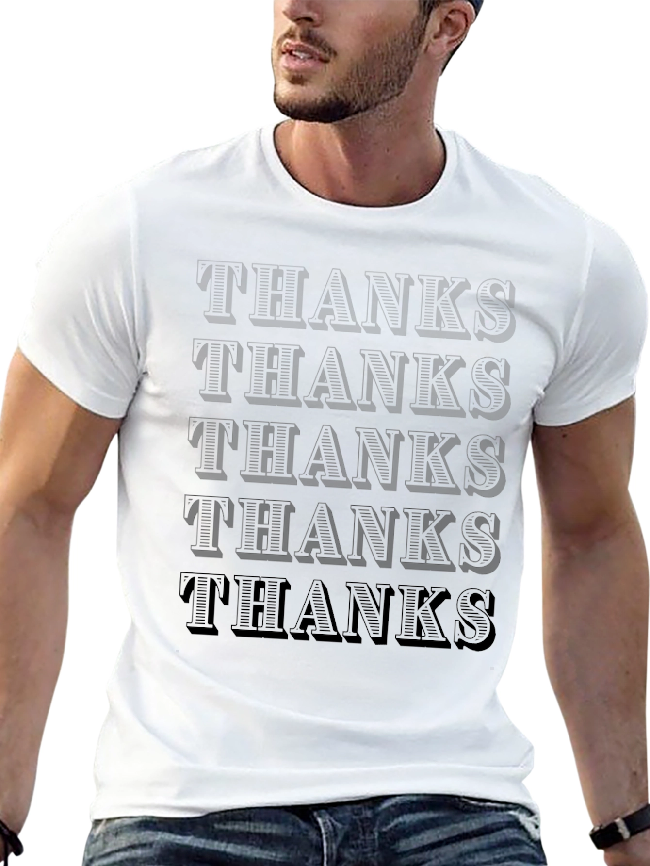 Mens Thanks Graphic Print Crew Neck T-Shirt