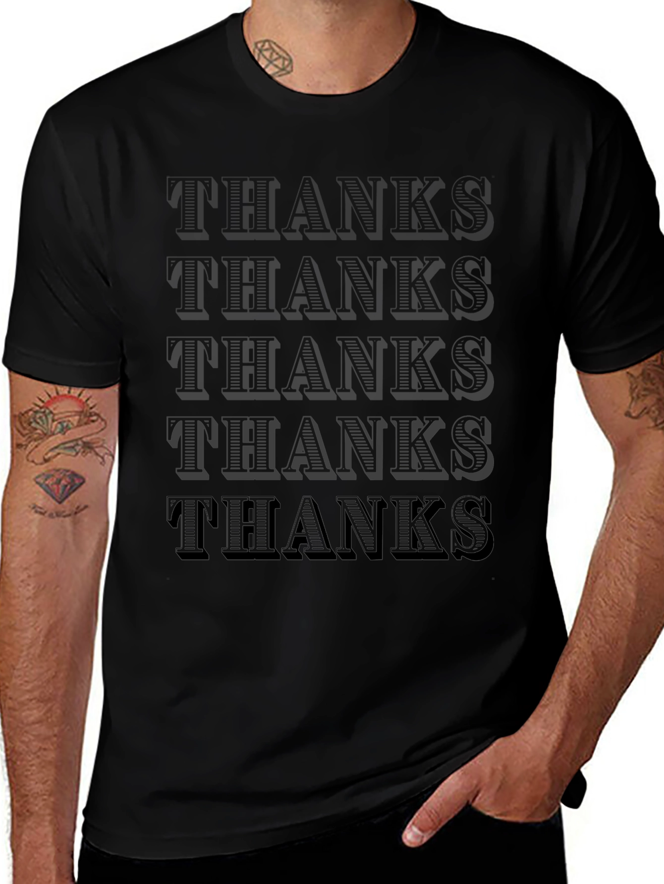 Mens Thanks Graphic Print Crew Neck T-Shirt