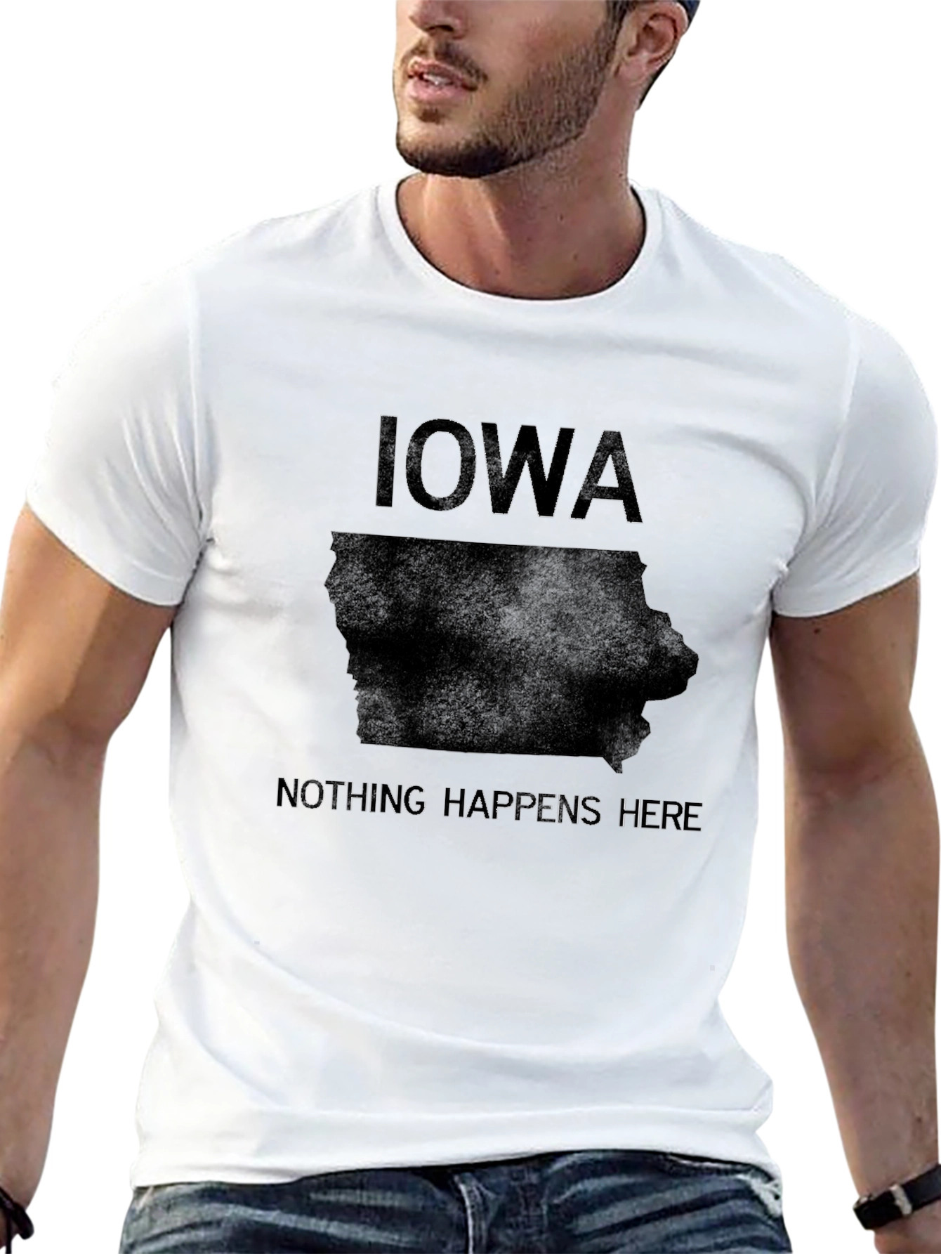 Iowa Nothing Happens Here Black Graphic Tee