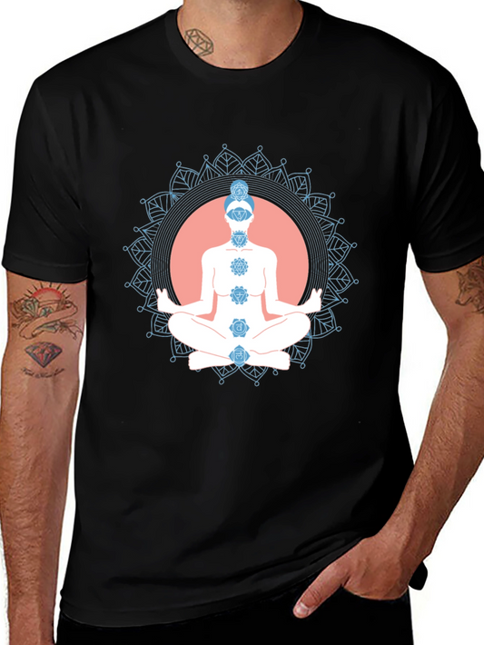 Chakra Meditation Graphic Black T-Shirt