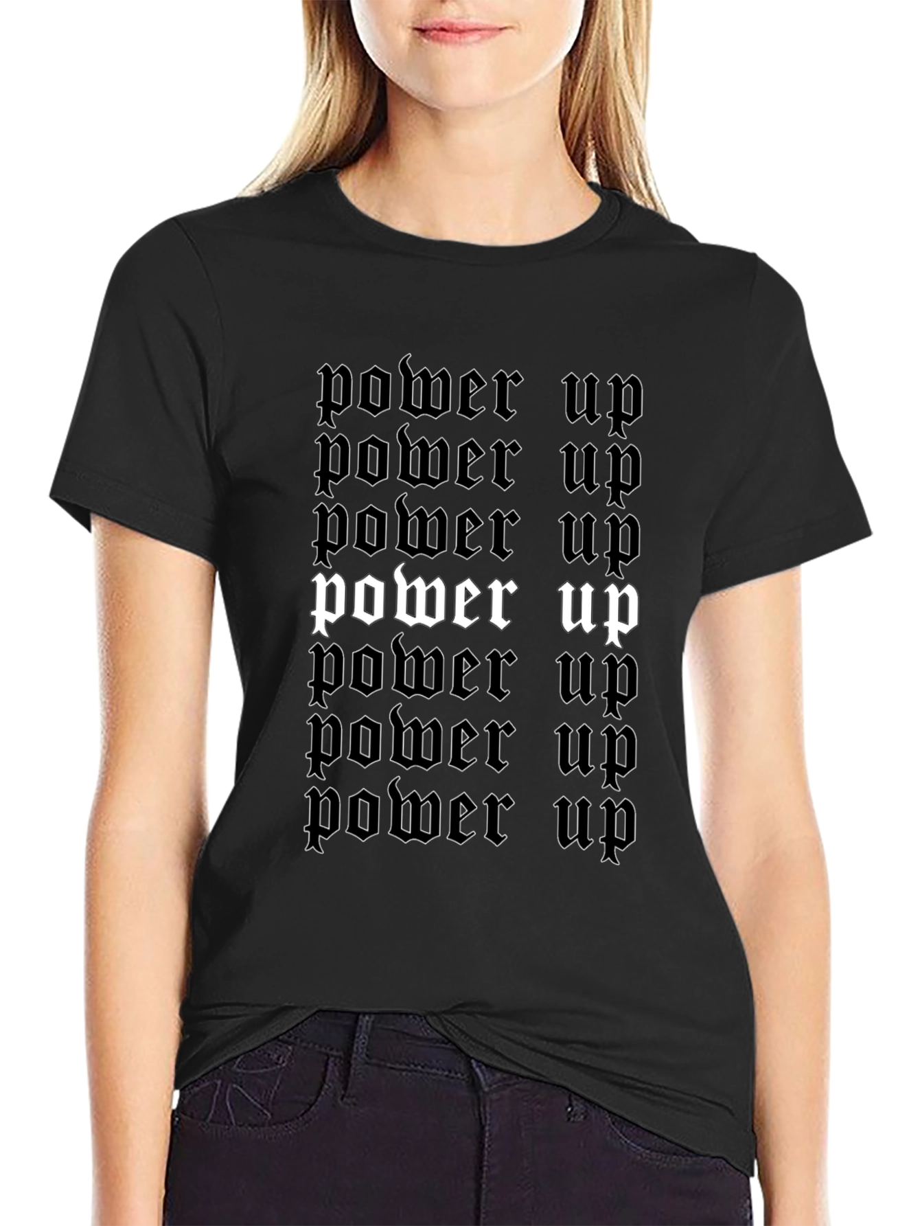 Power Up Graphic Tee - Trendy Black T-Shirt