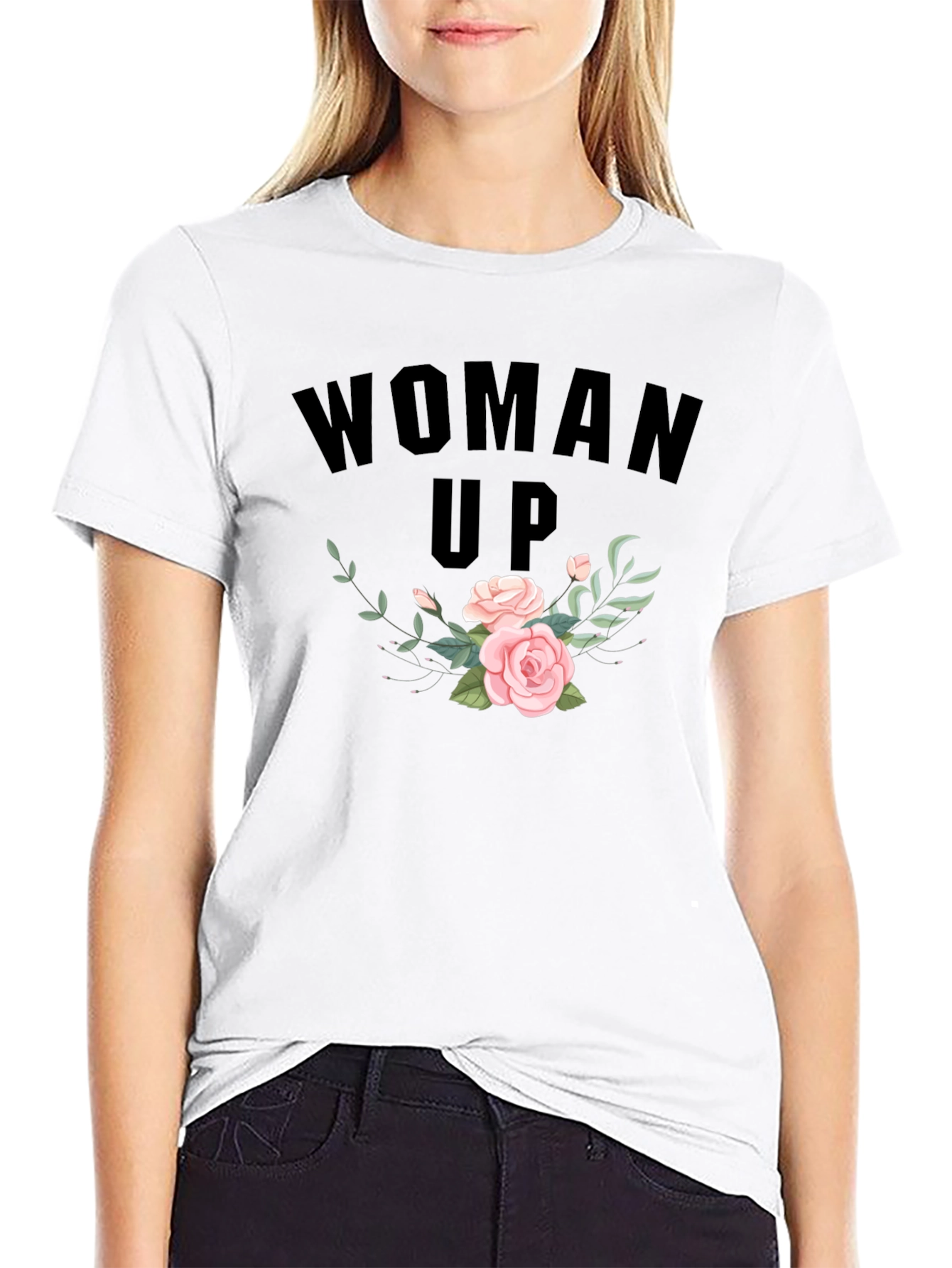 Woman Up Floral Graphic Tee - Empowering Fashion