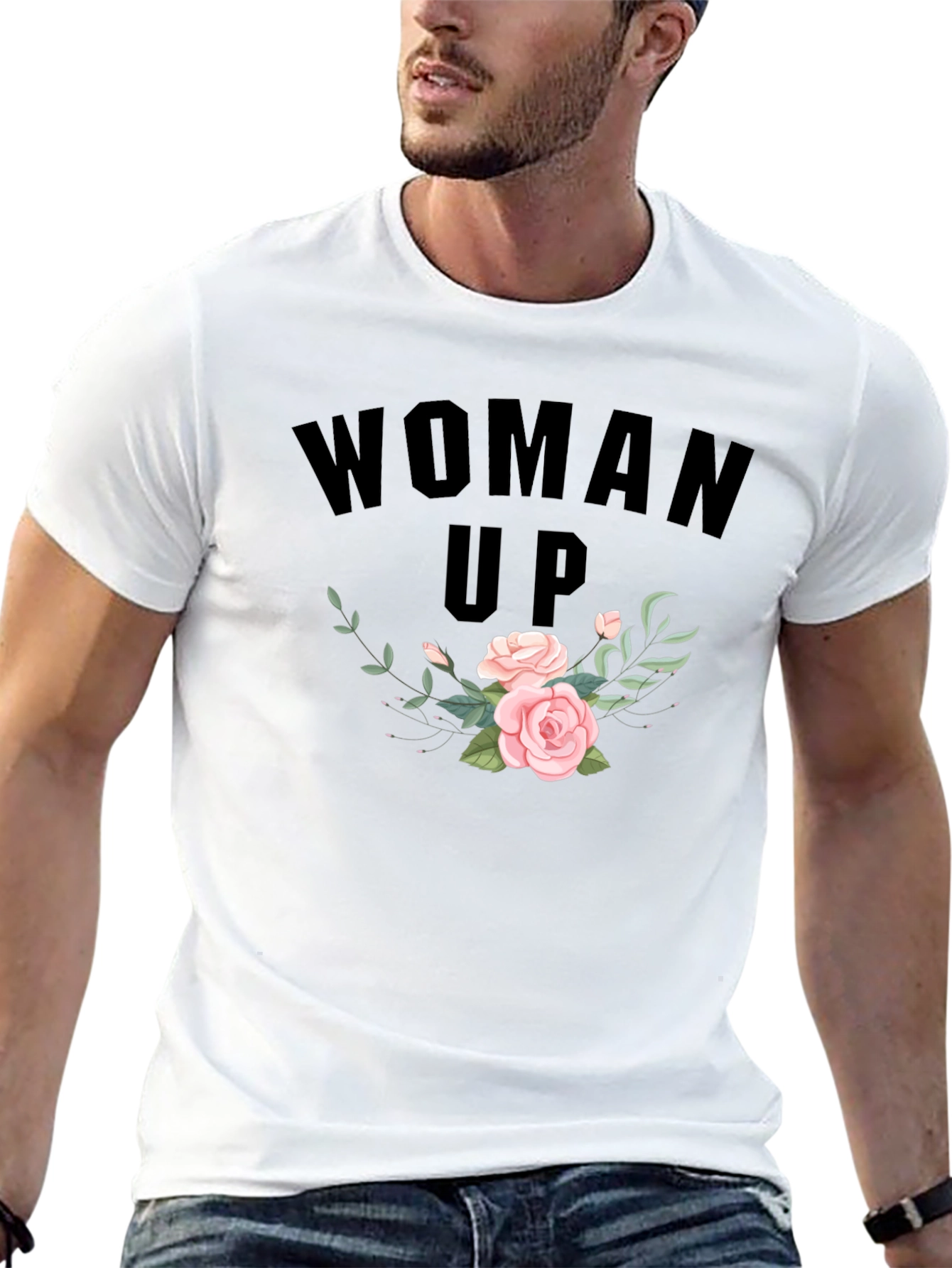 Woman Up Floral Graphic Tee - Empowering Fashion