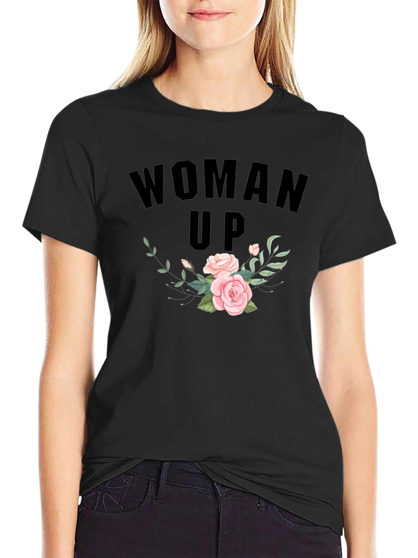 Woman Up Floral Graphic Tee - Empowering Fashion