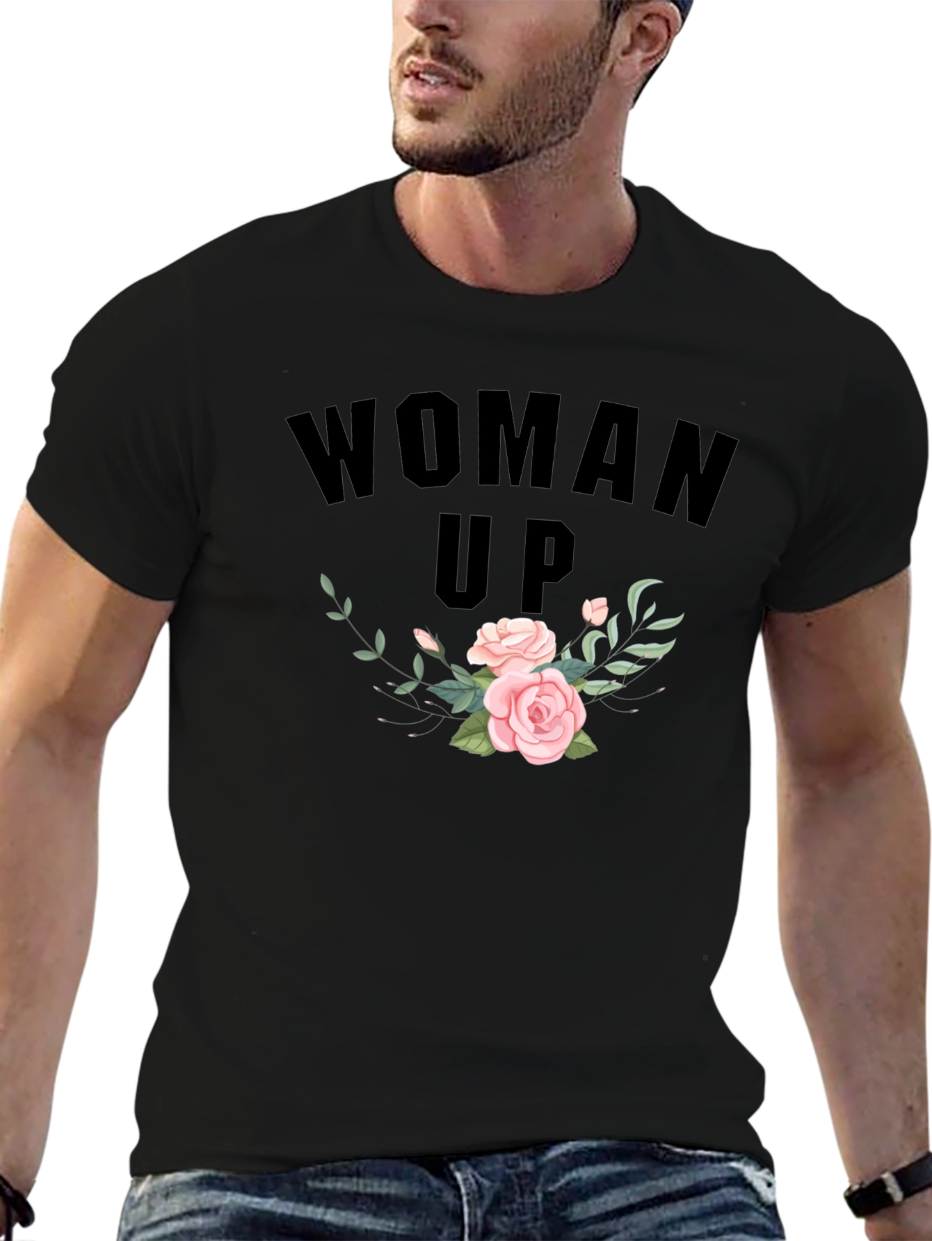 Woman Up Floral Graphic Tee - Empowering Fashion