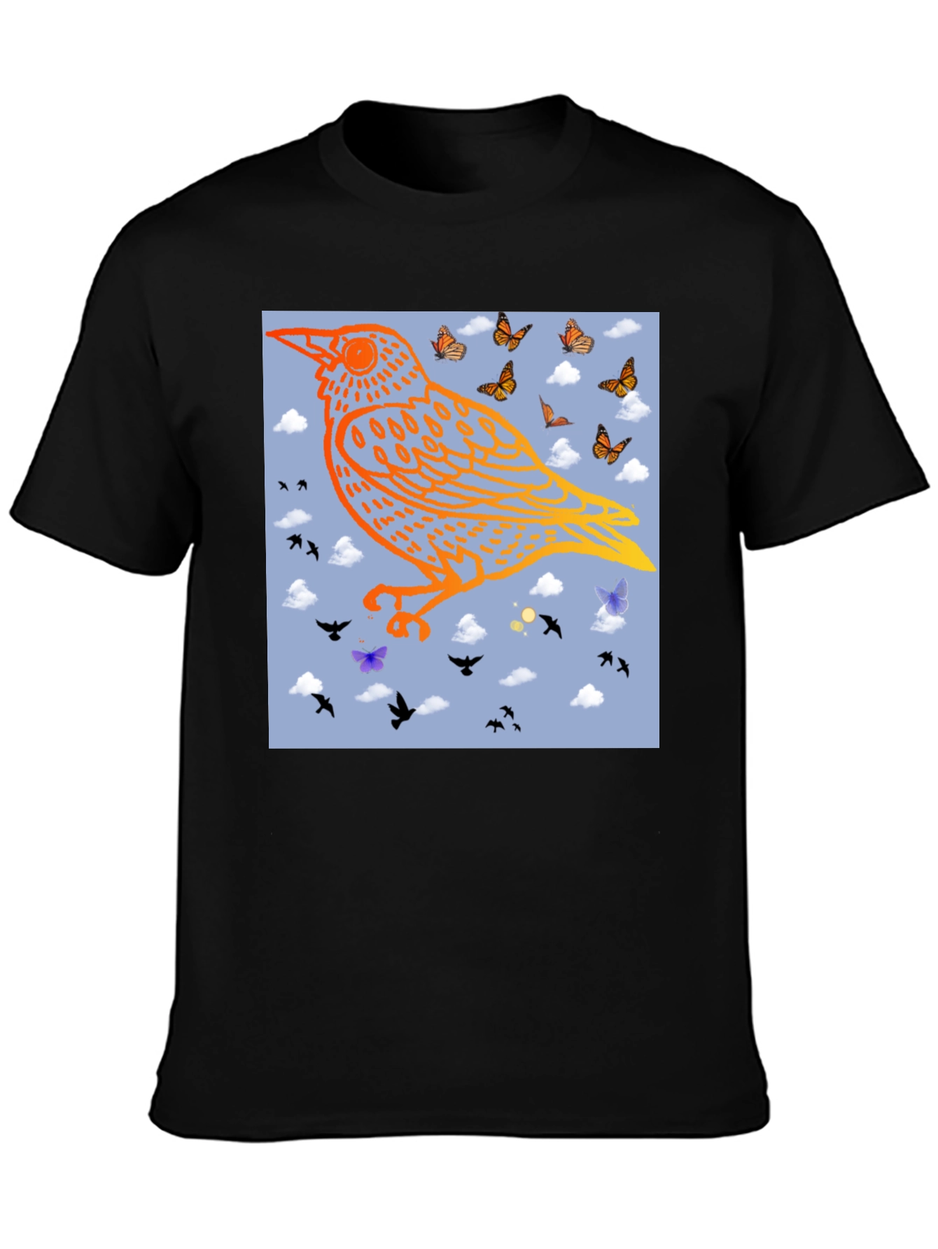 Bird & Butterfly Graphic Black Tee