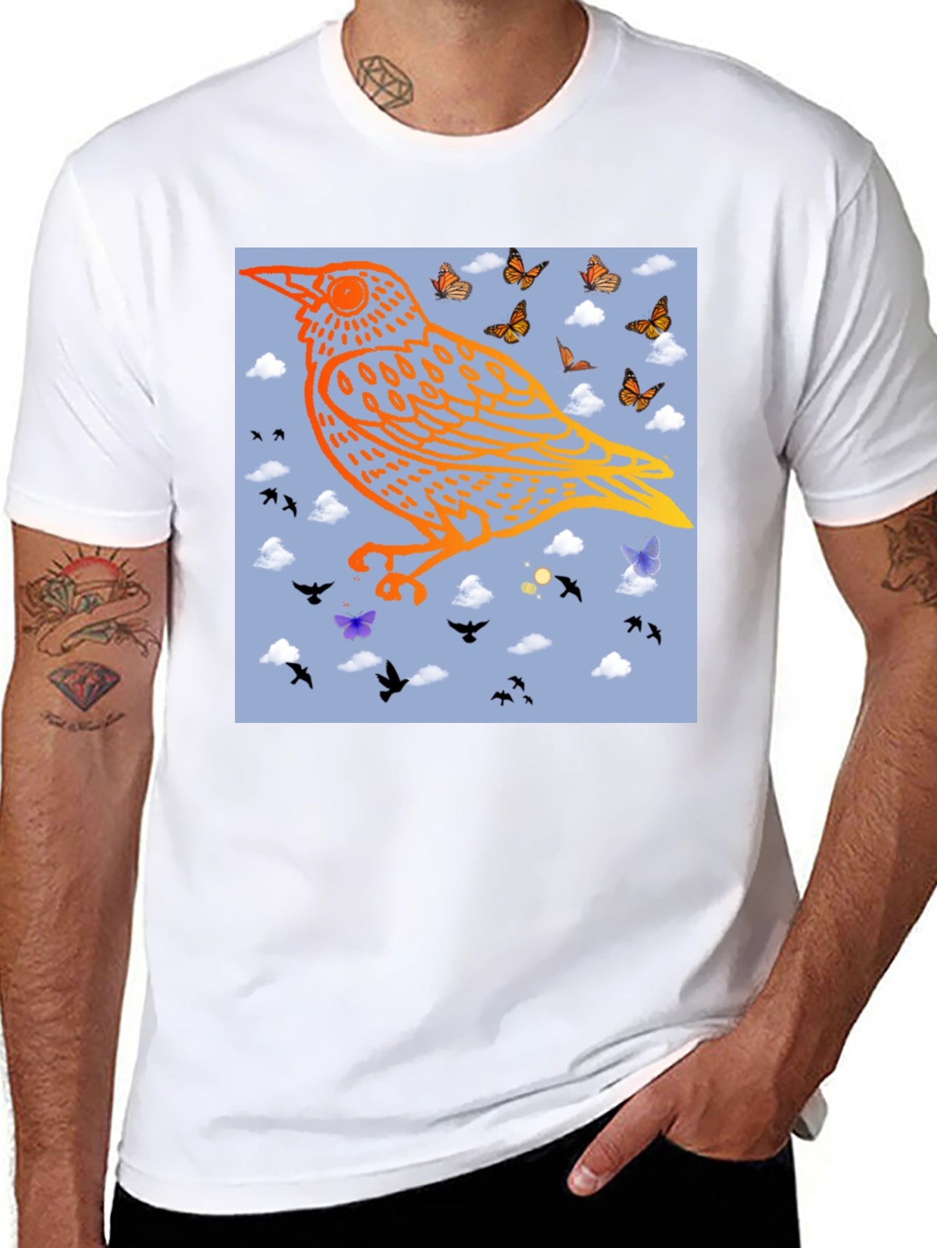 Bird & Butterfly Graphic Black Tee