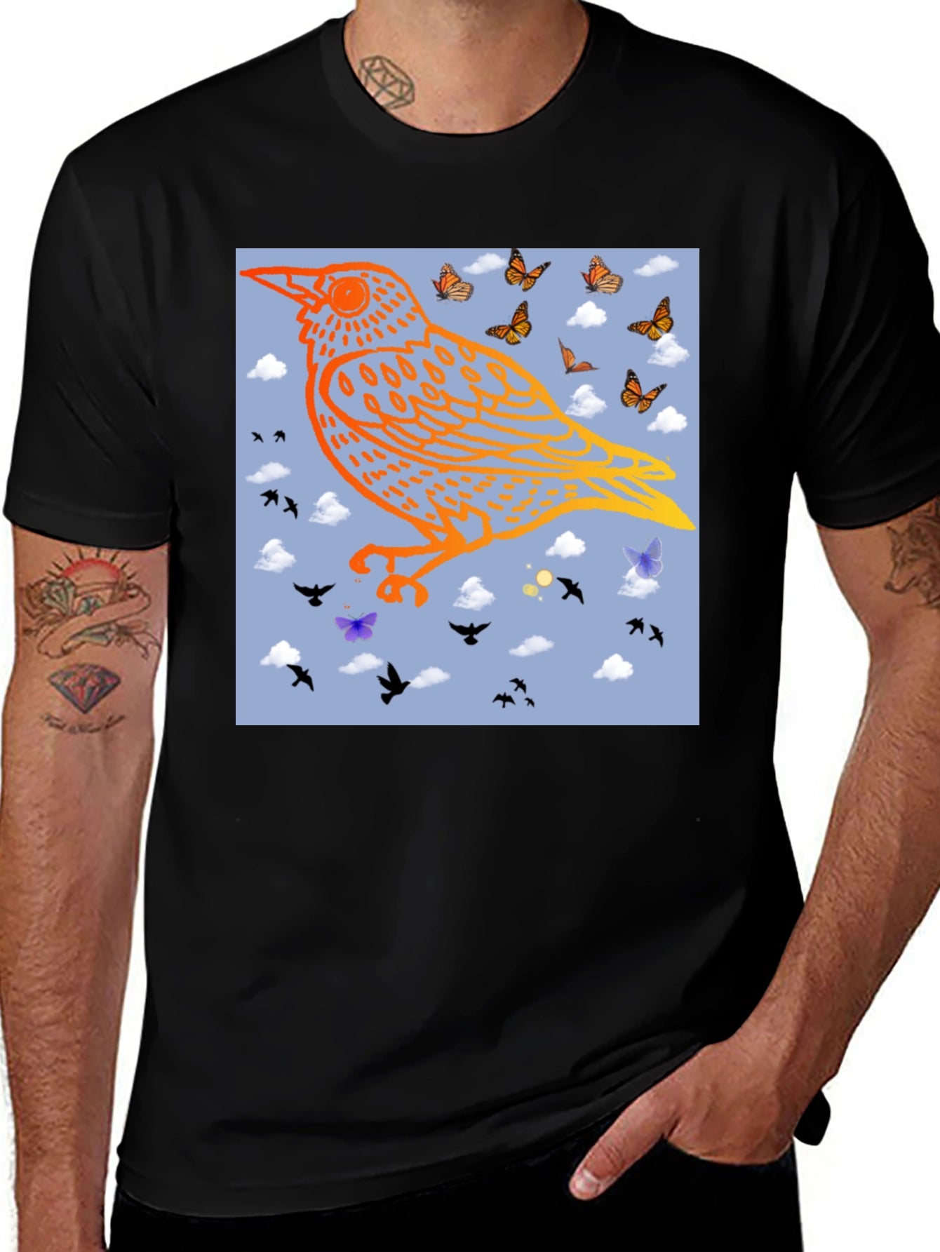 Bird & Butterfly Graphic Black Tee