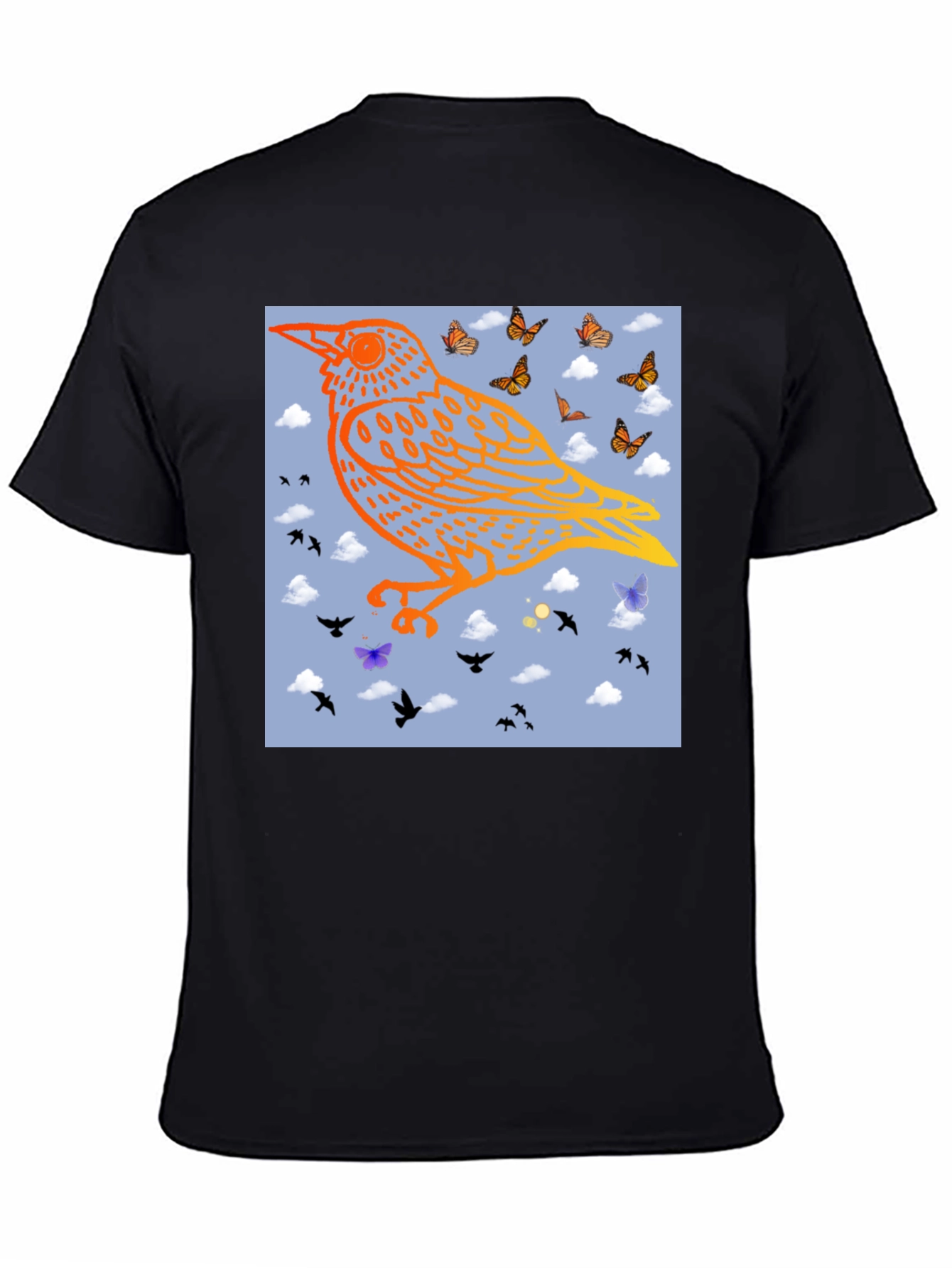 Bird & Butterfly Graphic Black Tee