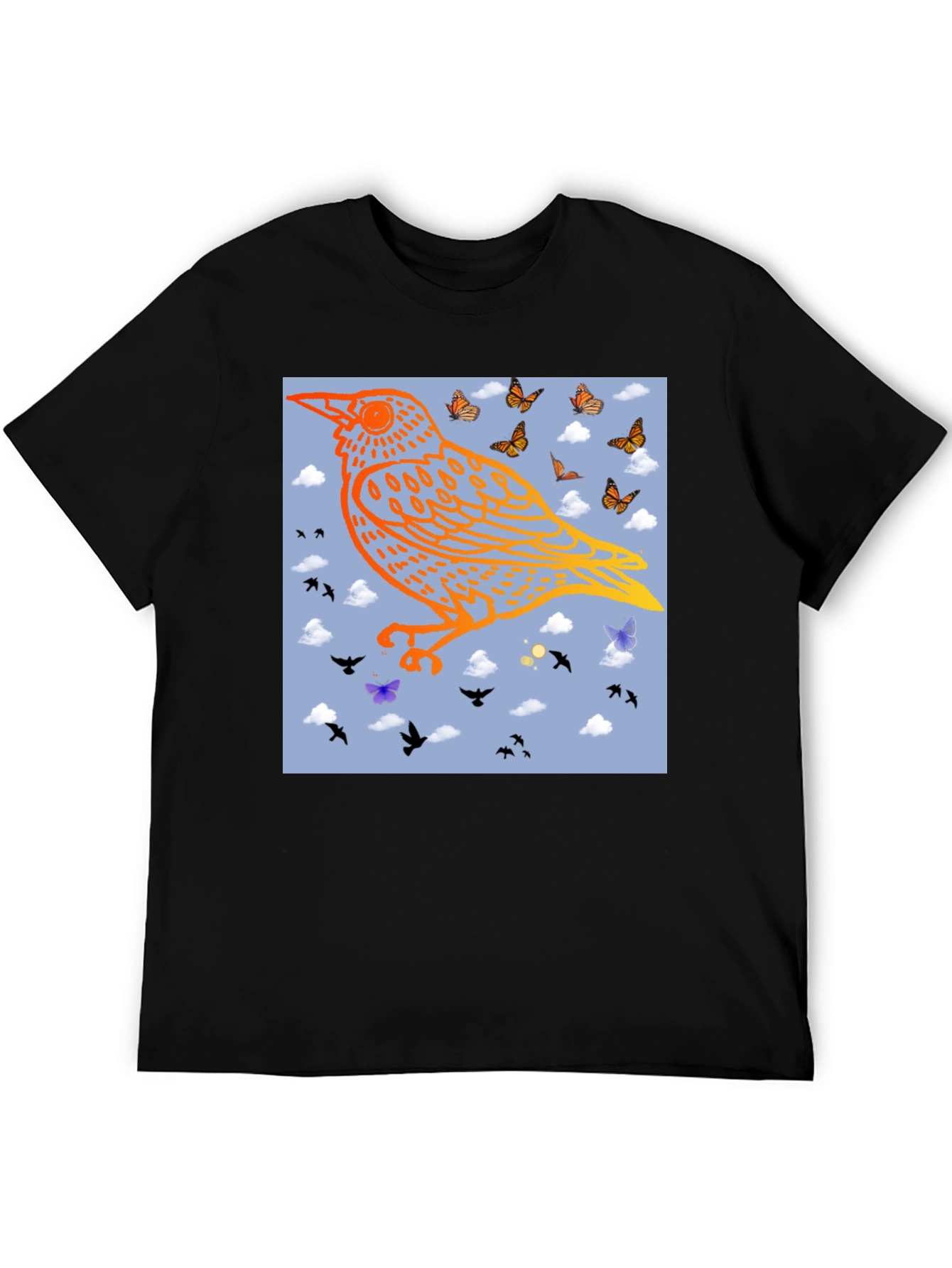 Bird & Butterfly Graphic Black Tee