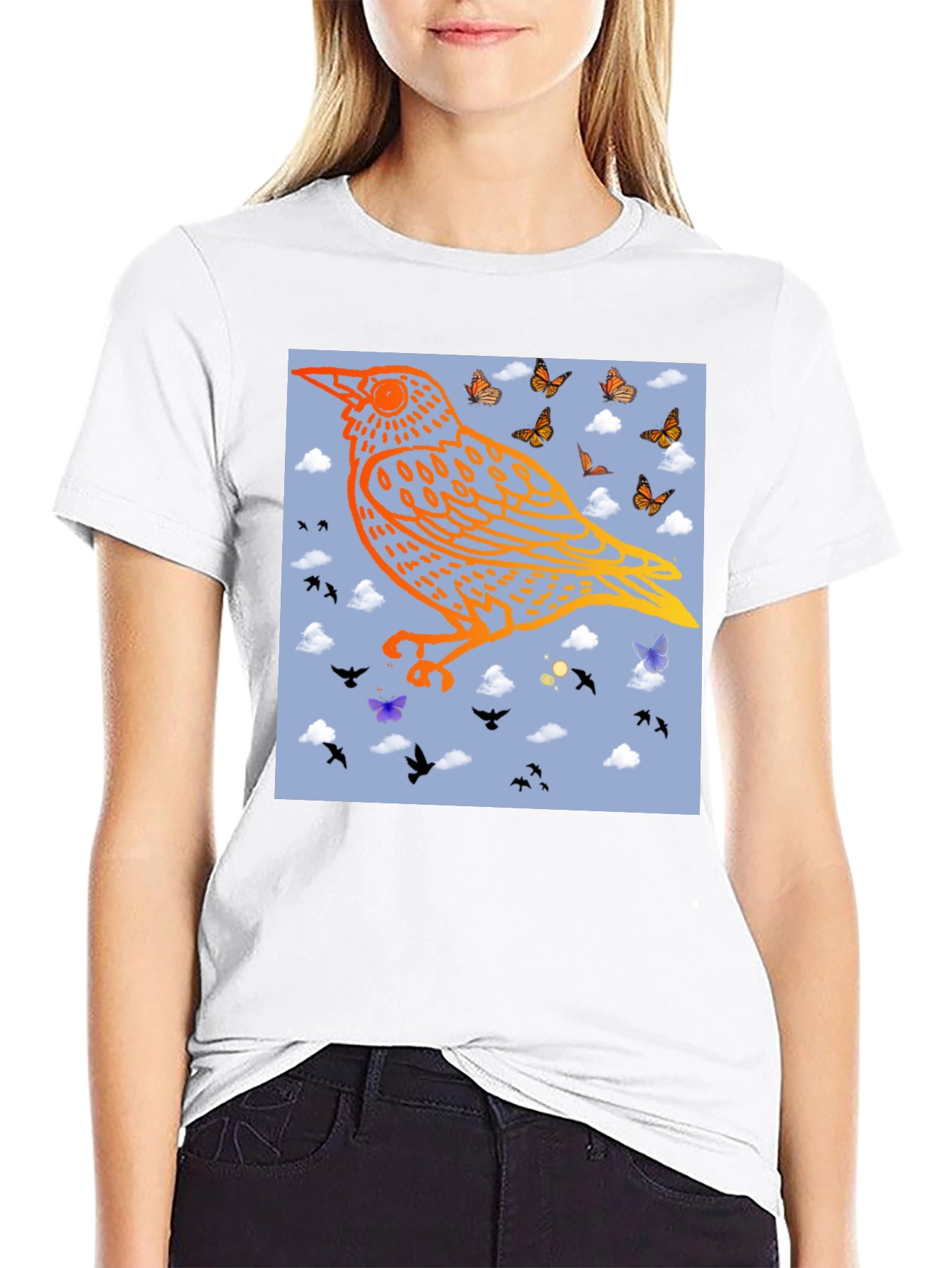 Bird & Butterfly Graphic Black Tee