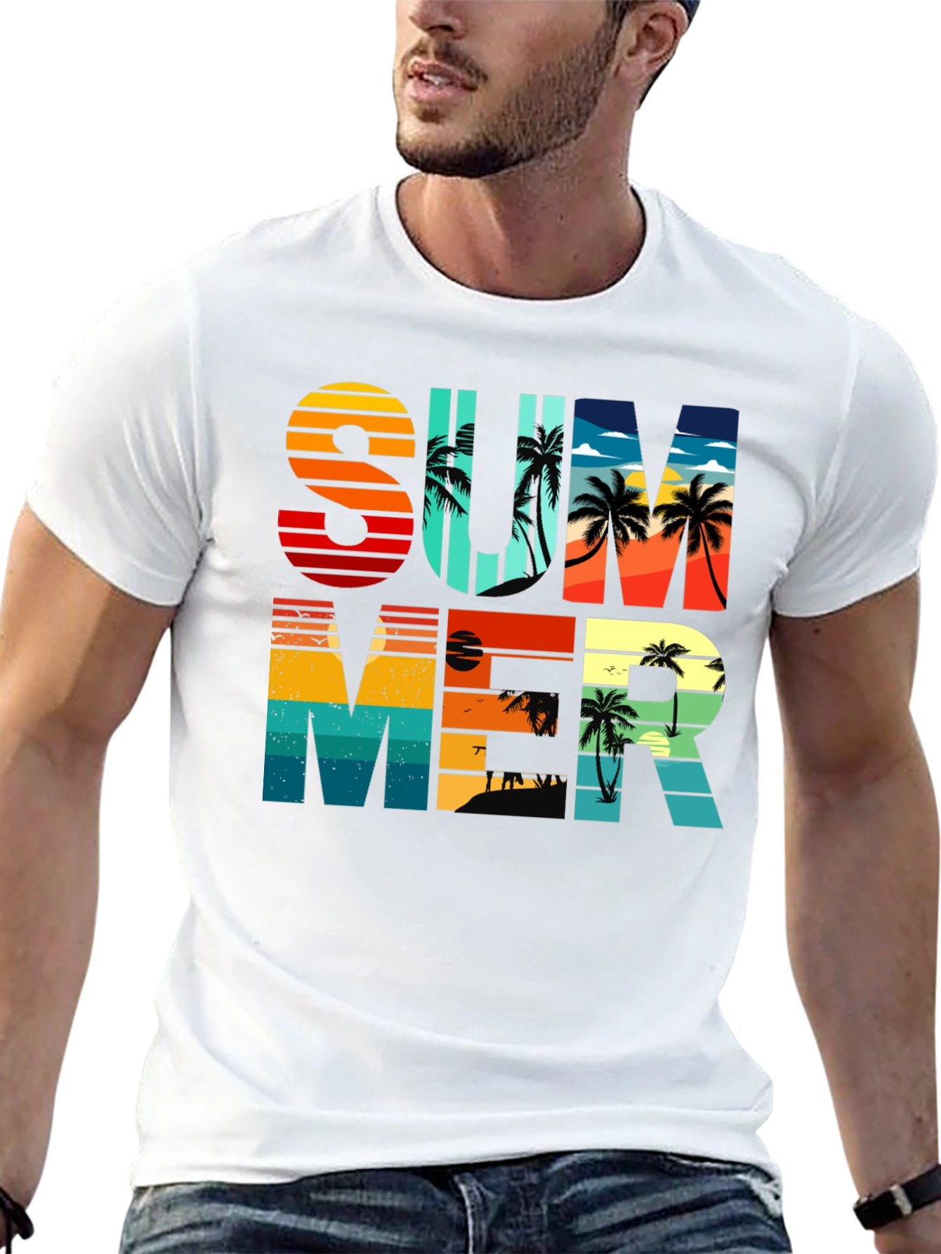 Summer Graphic T-Shirt - Retro Palm Tree Design