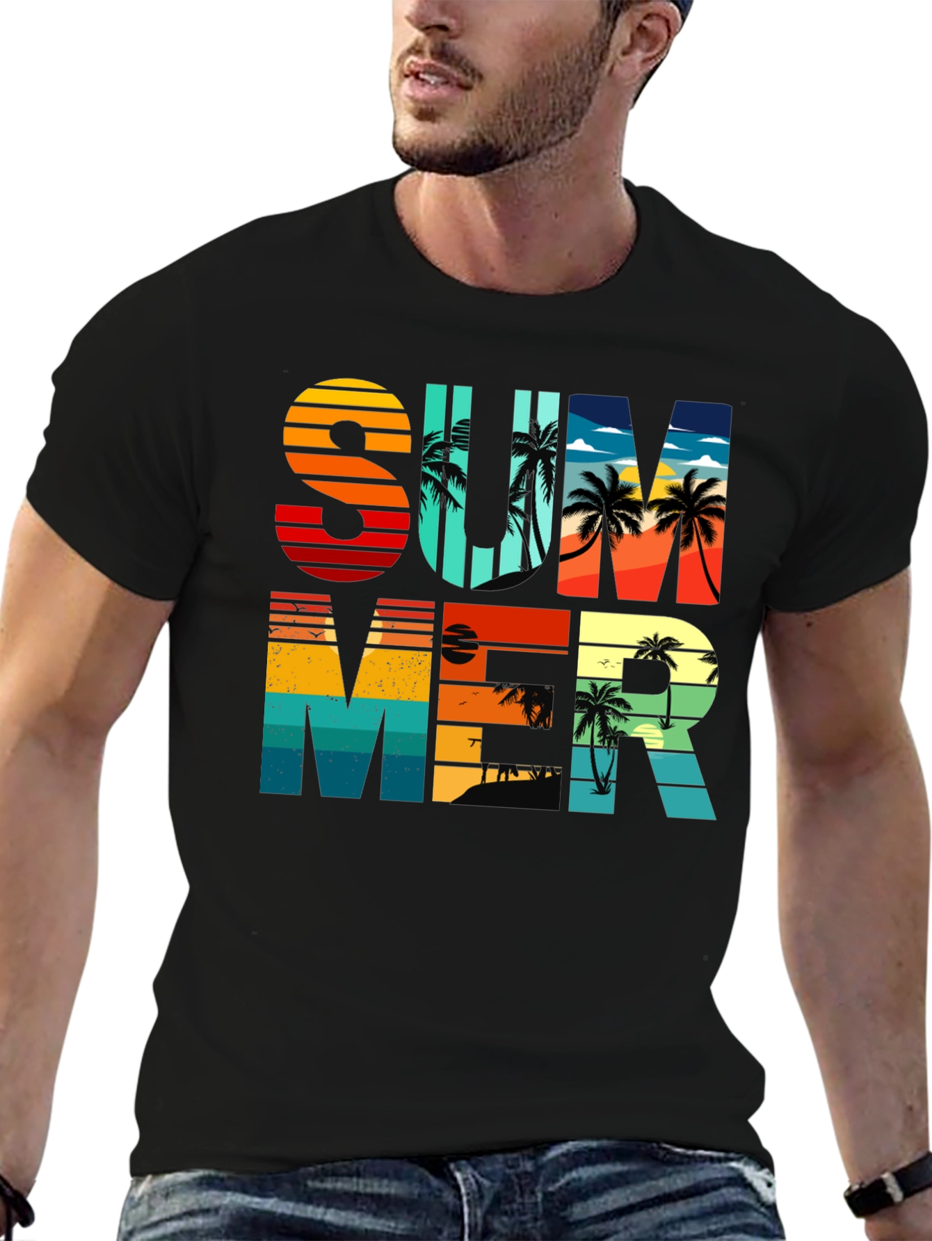 Summer Graphic T-Shirt - Retro Palm Tree Design
