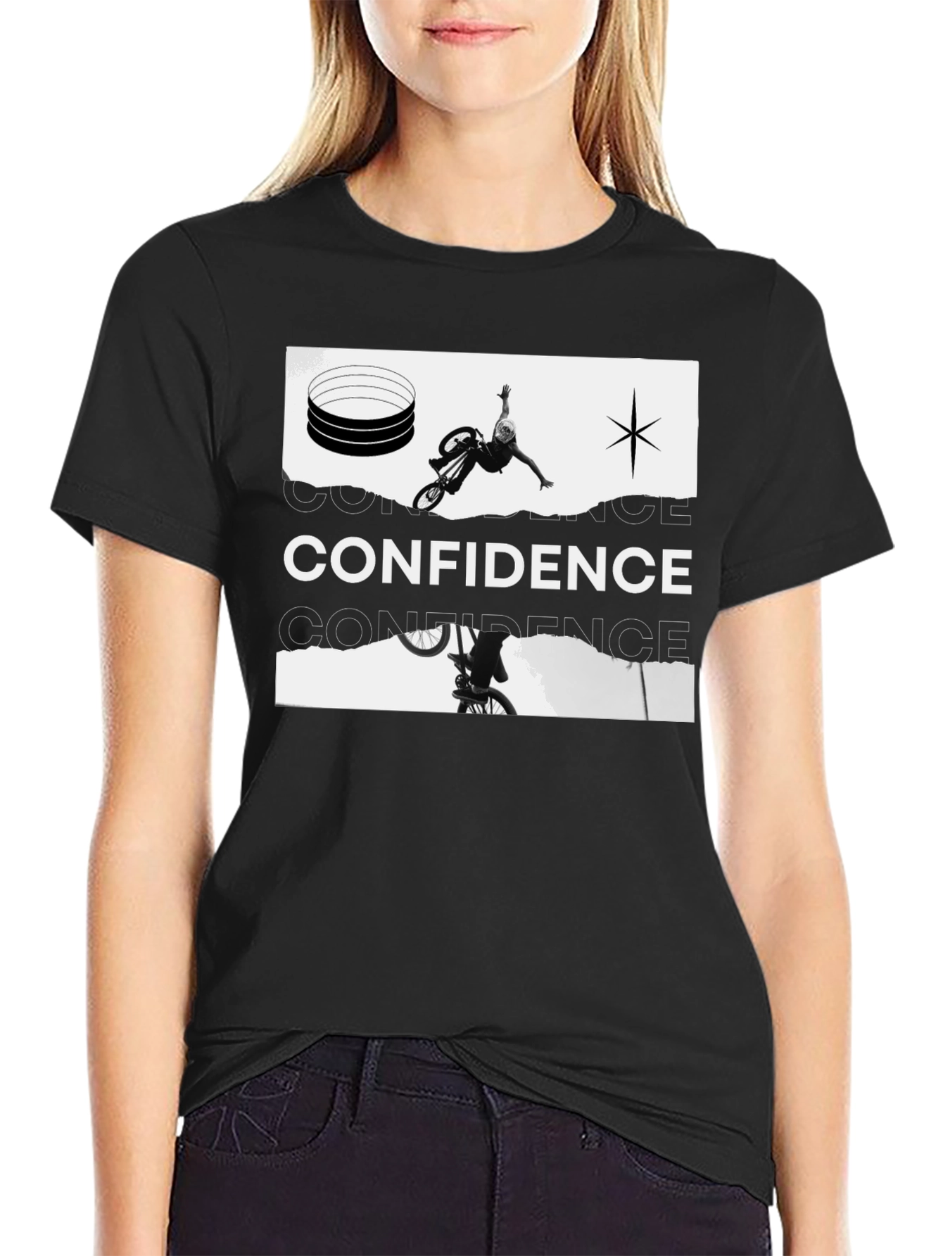 Confidence Graphic Print Black Tee