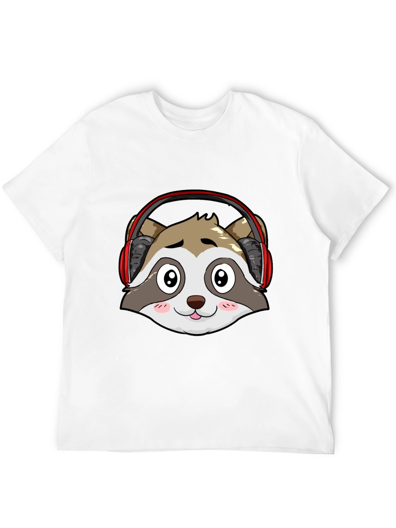 Cool Raccoon Headphone Graphic Black T-Shirt