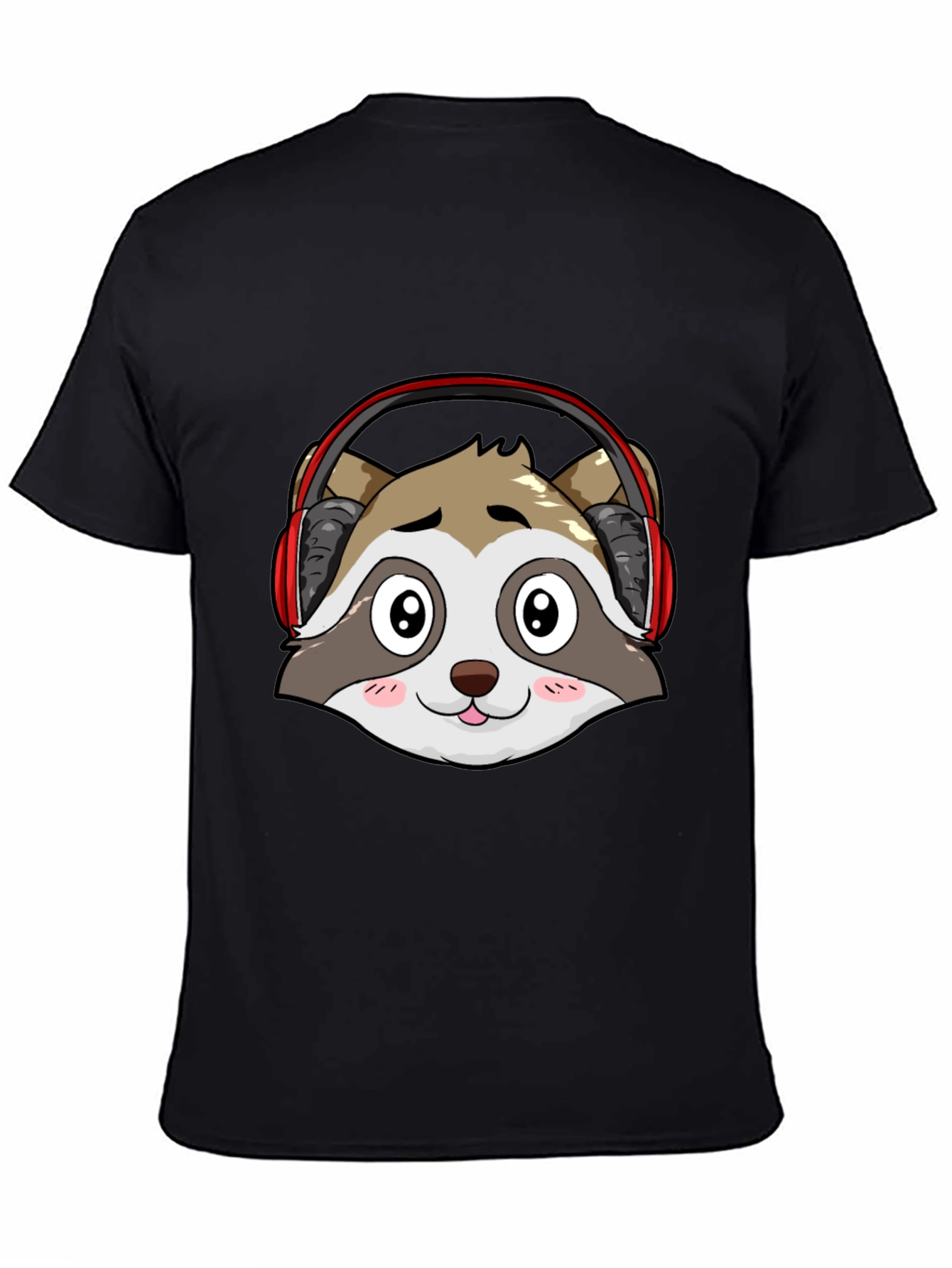Cool Raccoon Headphone Graphic Black T-Shirt