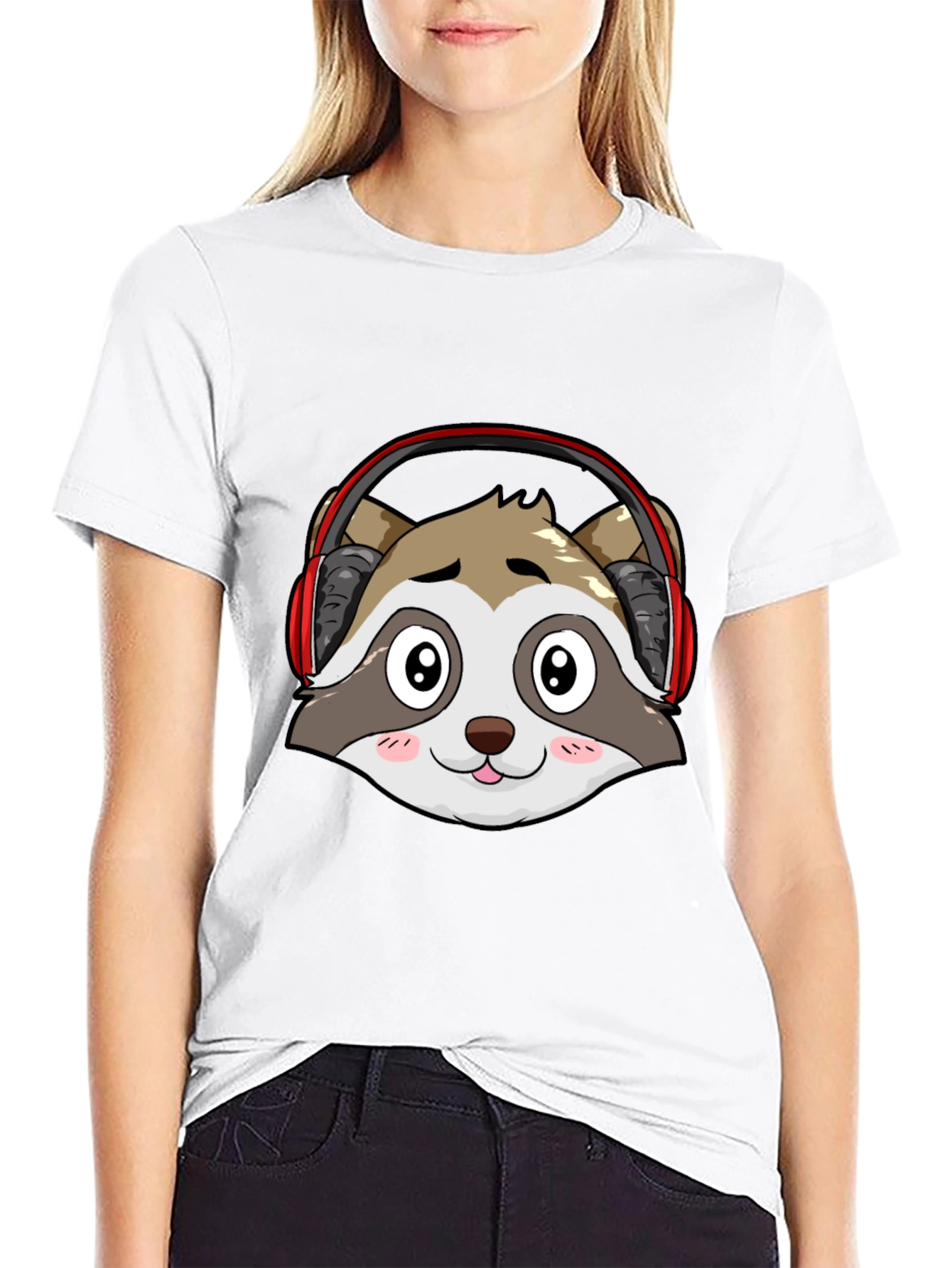 Cool Raccoon Headphone Graphic Black T-Shirt