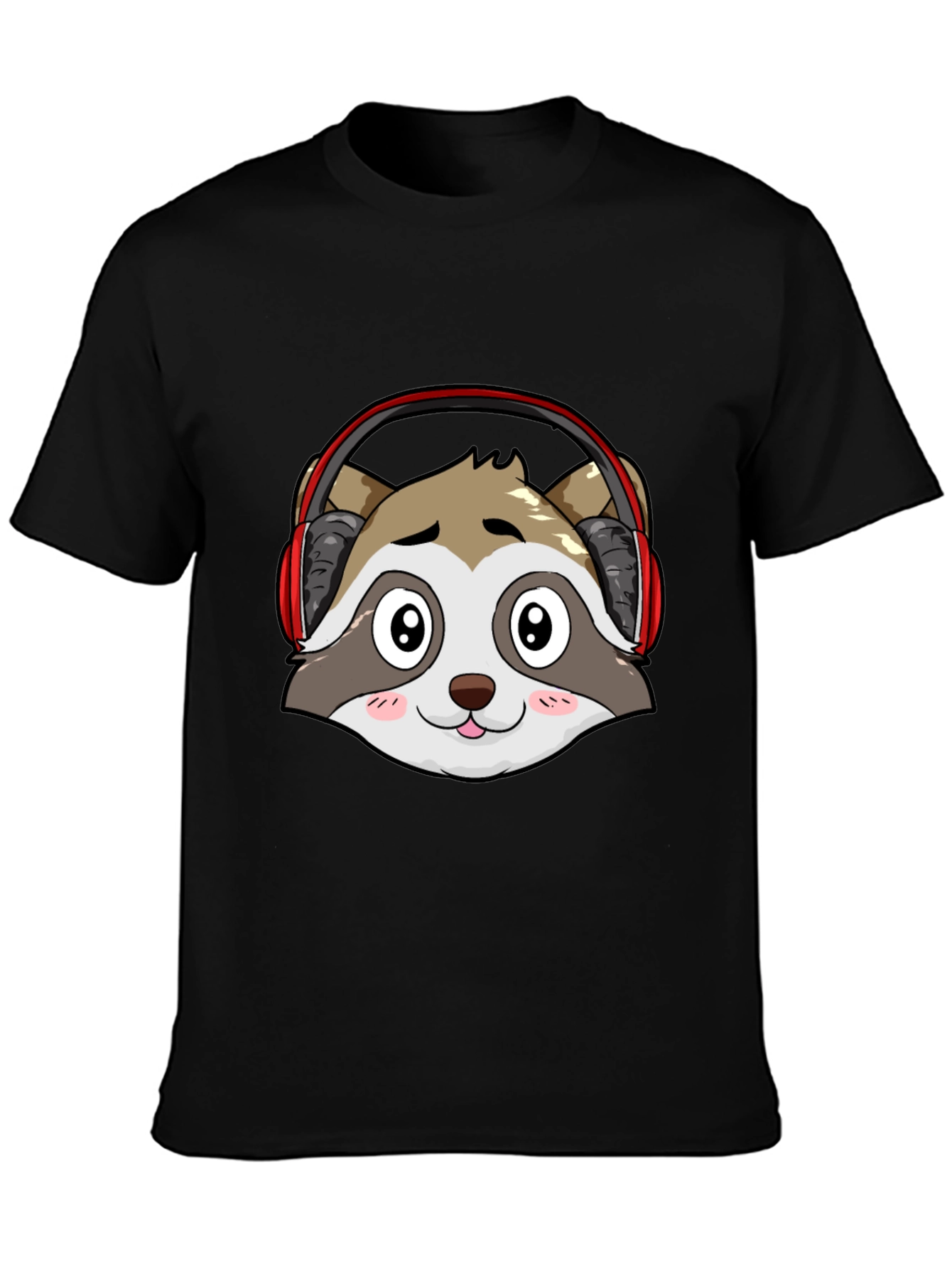 Cool Raccoon Headphone Graphic Black T-Shirt