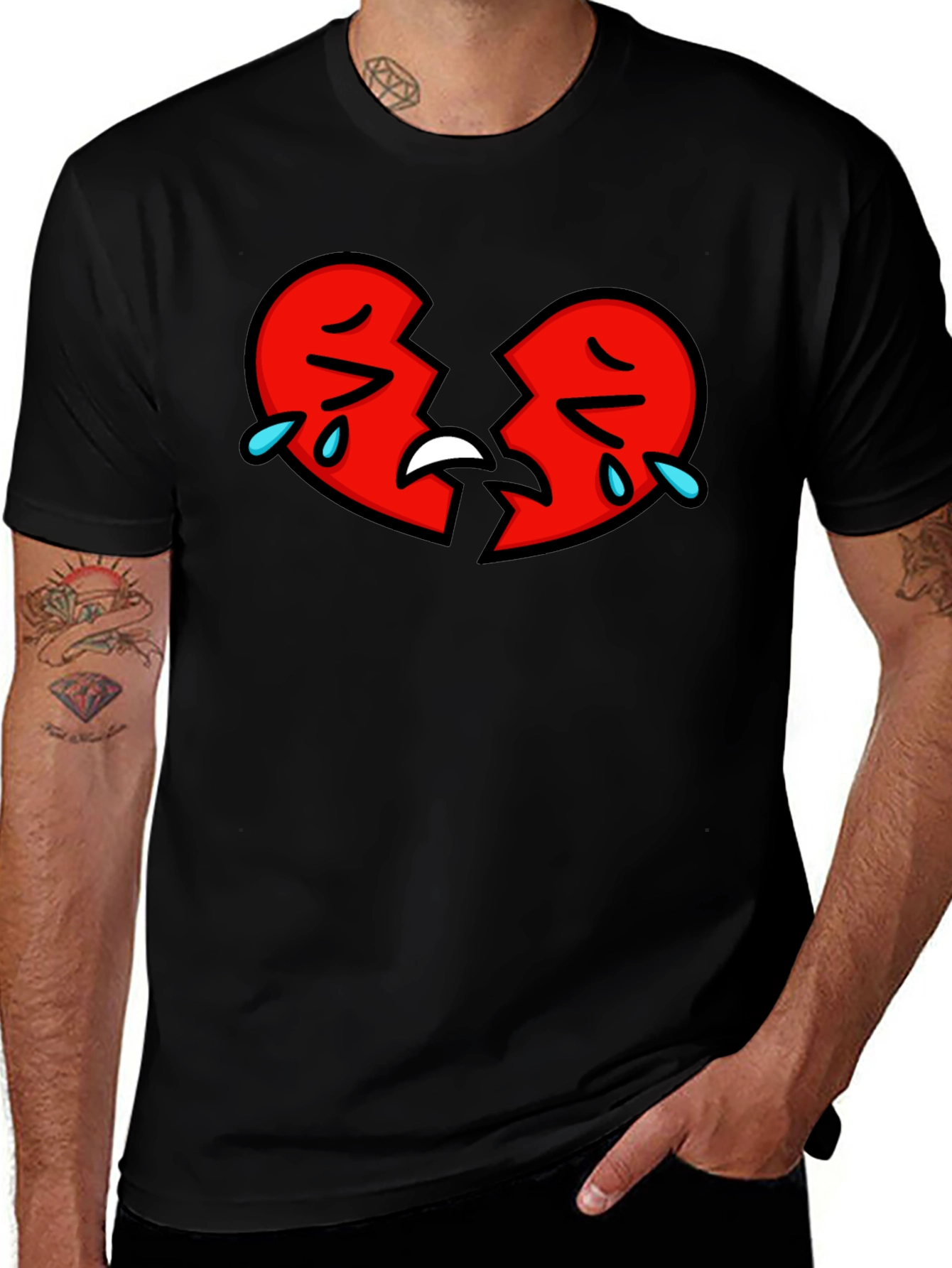 Broken Heart Graphic Tee - Black Cotton Shirt