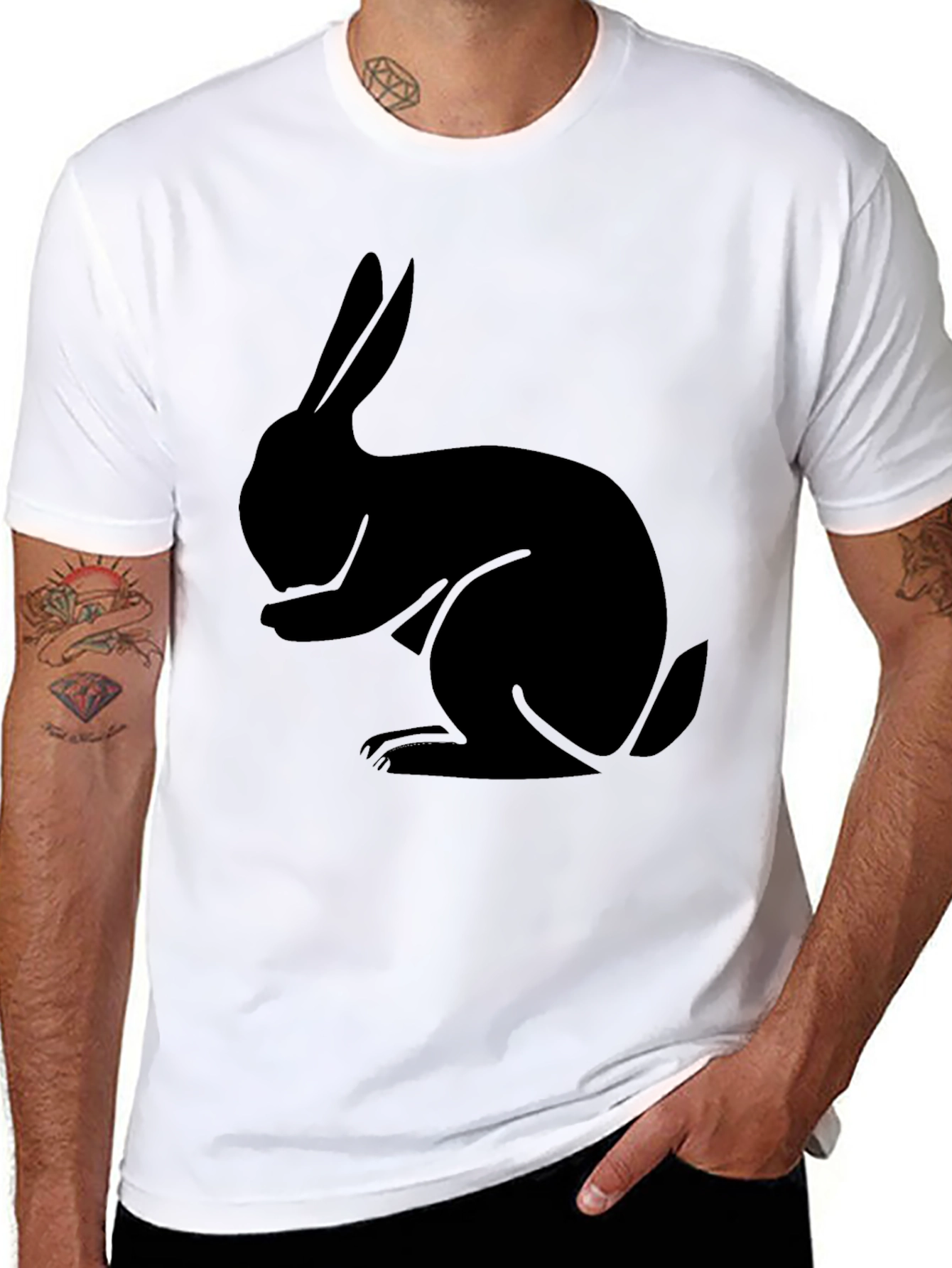 Black Rabbit Graphic Tee - Soft Cotton Casual Shirt