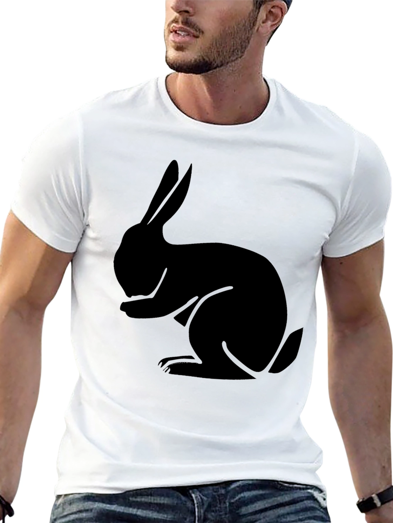 Black Rabbit Graphic Tee - Soft Cotton Casual Shirt