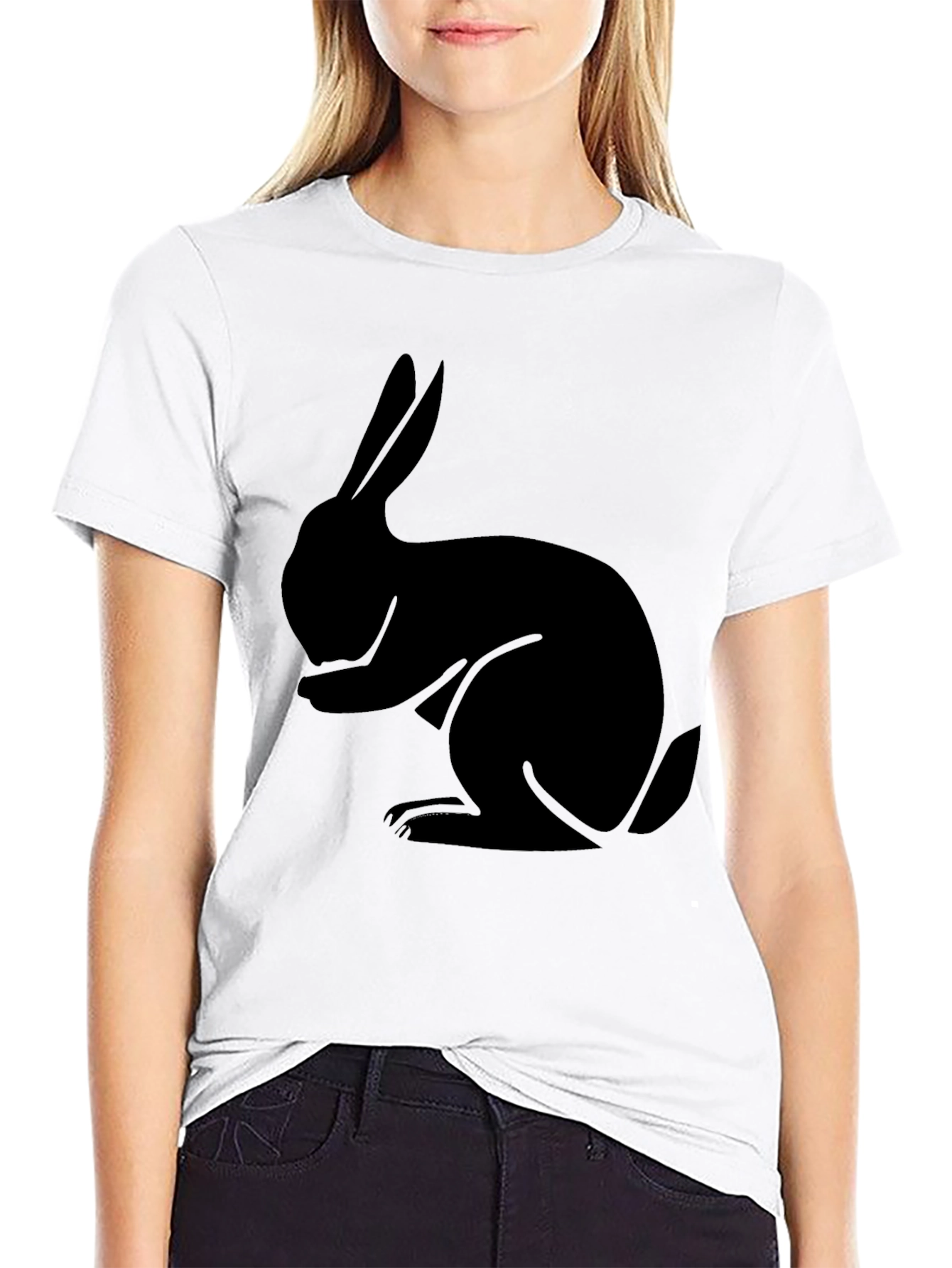 Black Rabbit Graphic Tee - Soft Cotton Casual Shirt