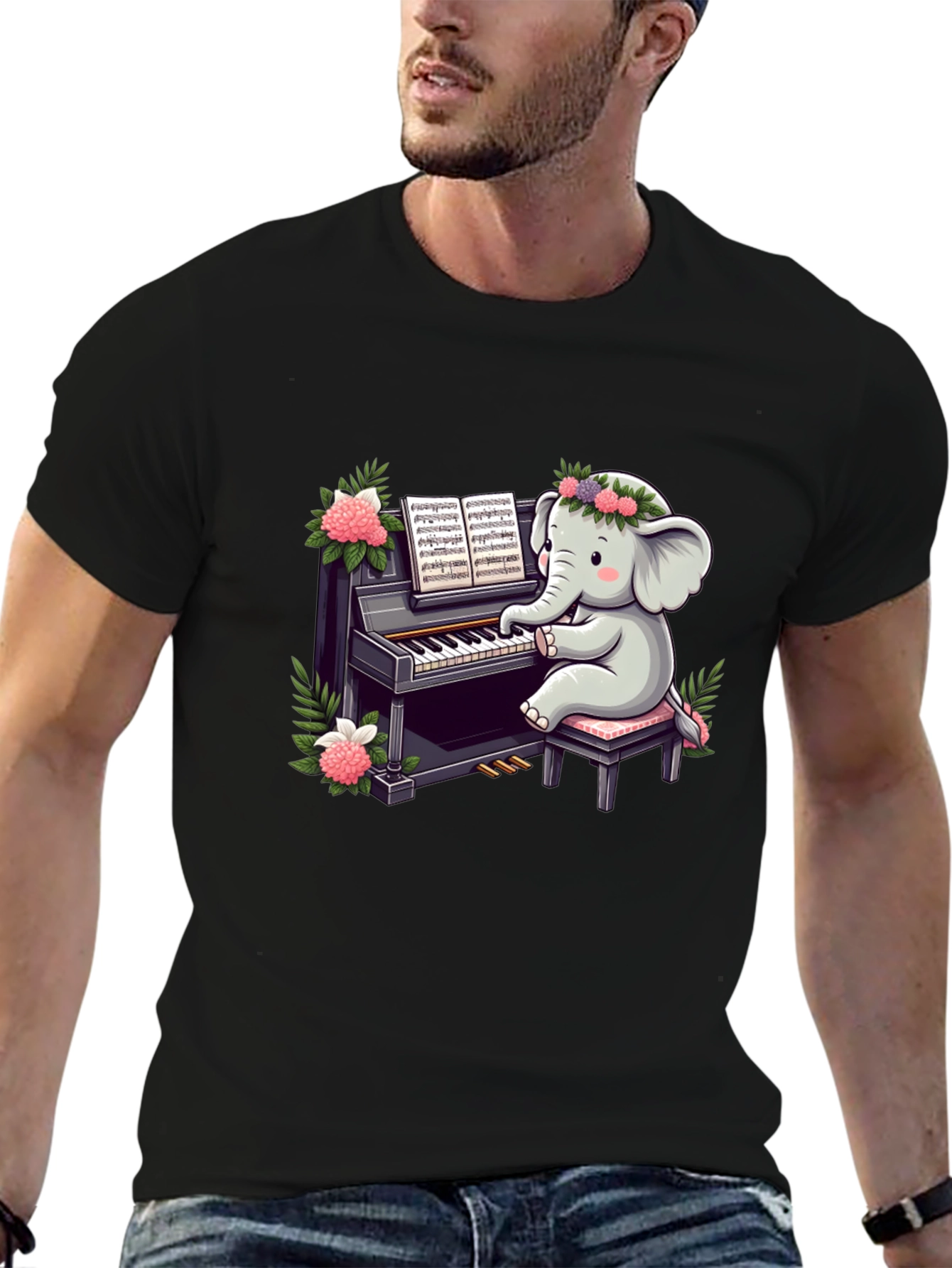 Cute Elephant Piano Player Graphic Tee