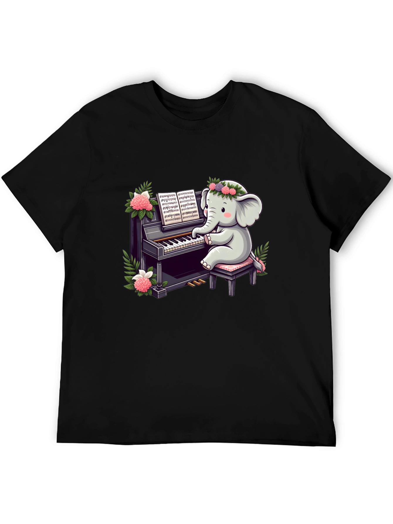 Cute Elephant Piano Player Graphic Tee